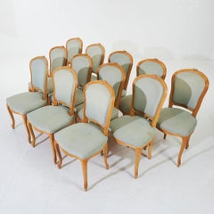 Set of 12 Vintage French Art Deco Dining Chairs, Polished Walnut