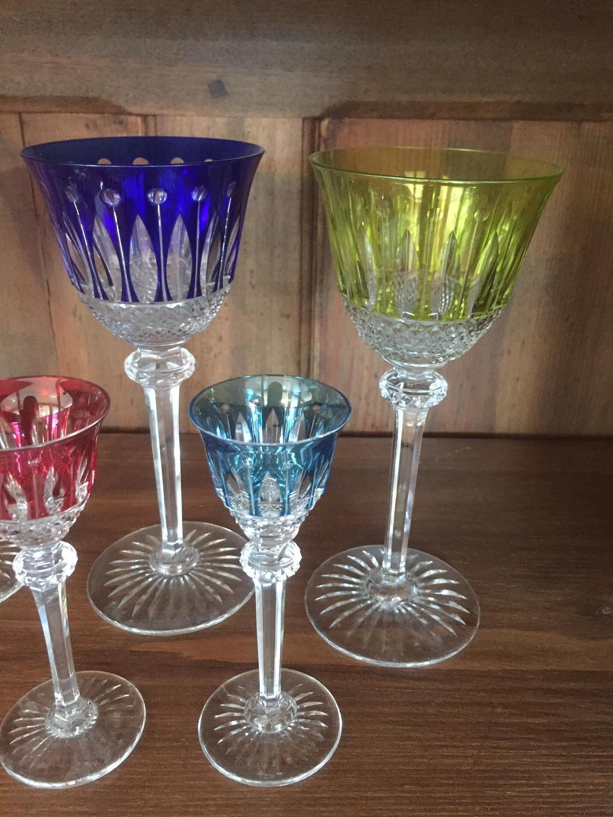 20th Century French Set of Wine and Liquor Crystal Saint Louis Glasses, 1940s 3