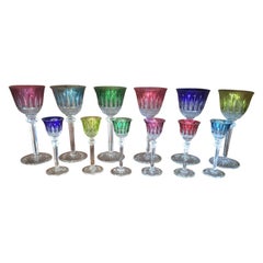 20th Century French Set of Wine and Liquor Crystal Saint Louis Glasses, 1940s