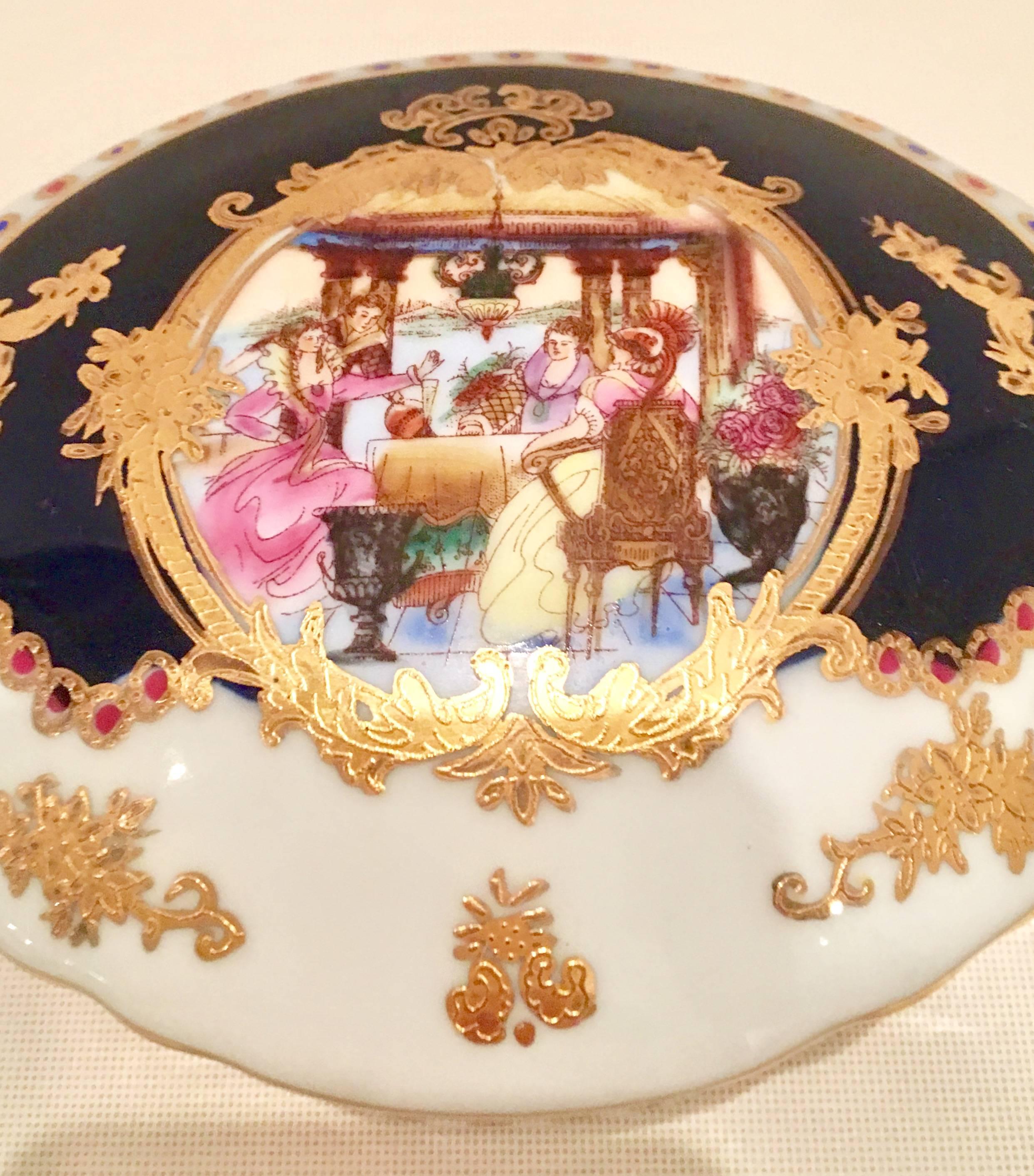 20th Century French Sevres Limoges Style Cobalt & Gold Tray & Box Set of Three In Excellent Condition In West Palm Beach, FL