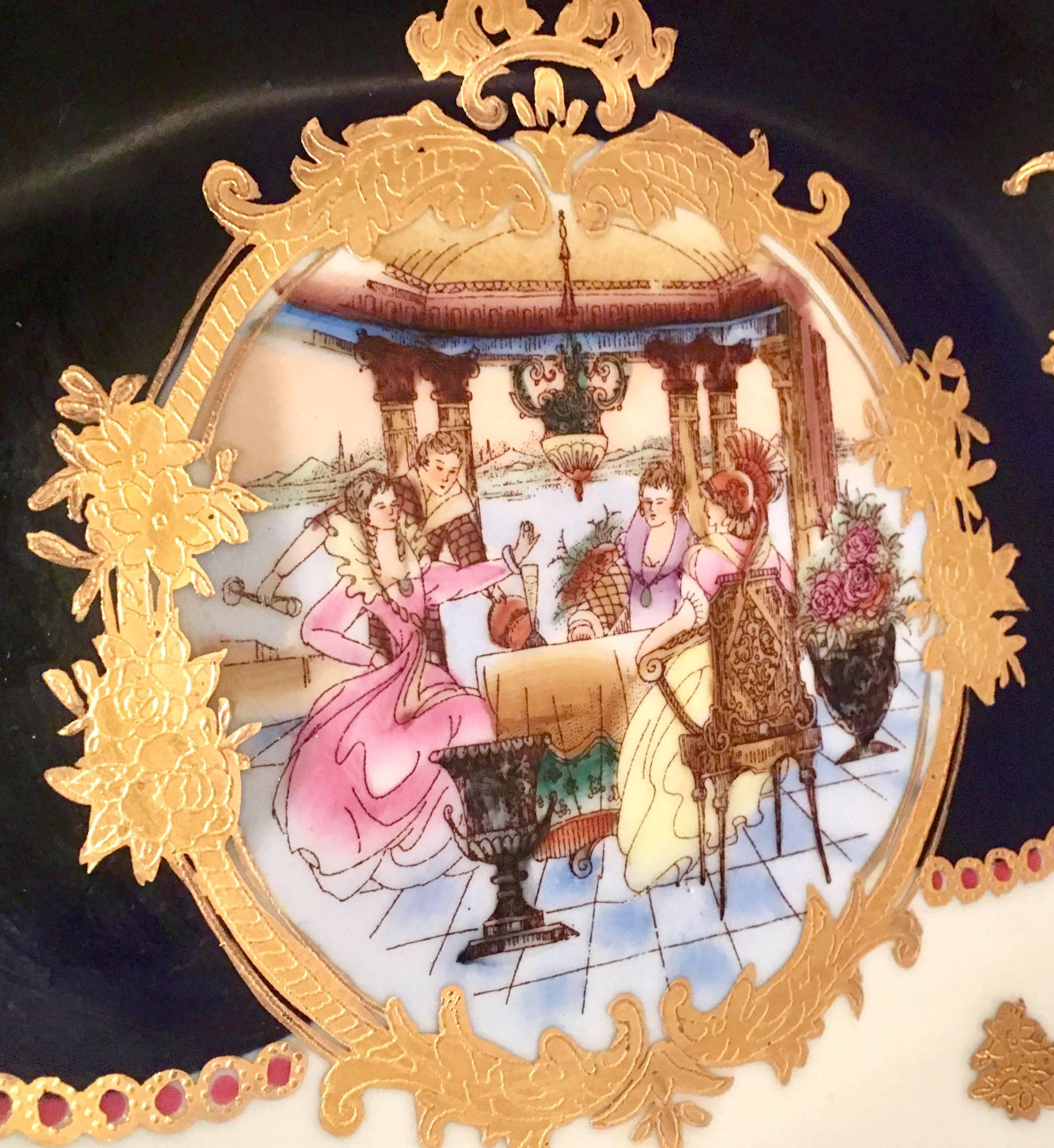 Porcelain 20th Century French Sevres Limoges Style Cobalt & Gold Tray & Box Set of Three