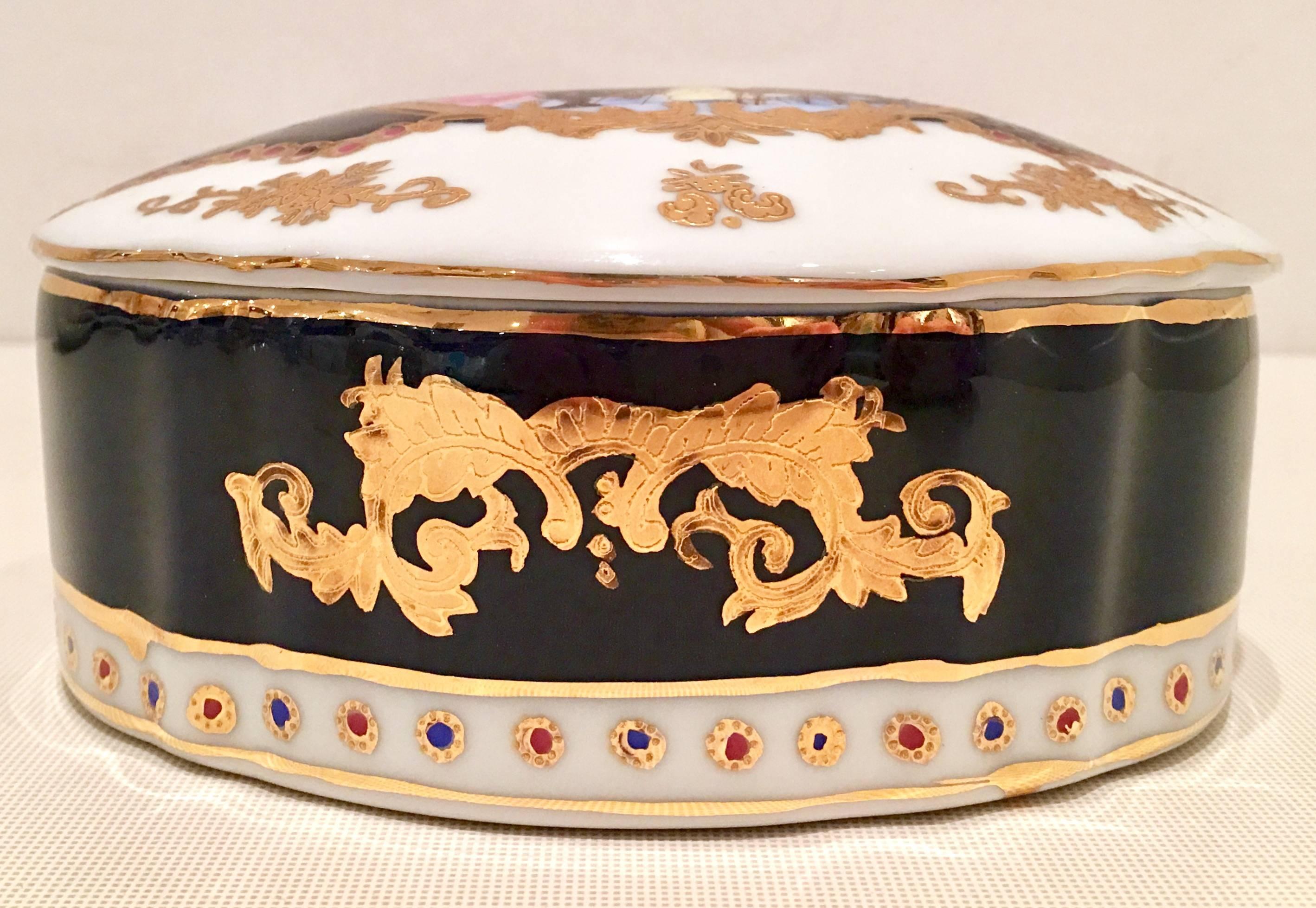 20th Century French Sevres Limoges Style Cobalt & Gold Tray & Box Set of Three 1