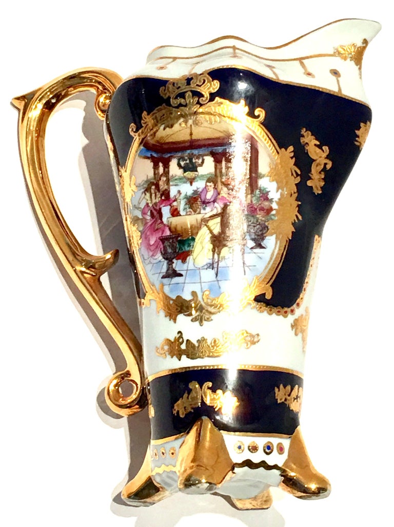 20th Century French Sevres Style Limoges Cobalt and 22K Gold Footed