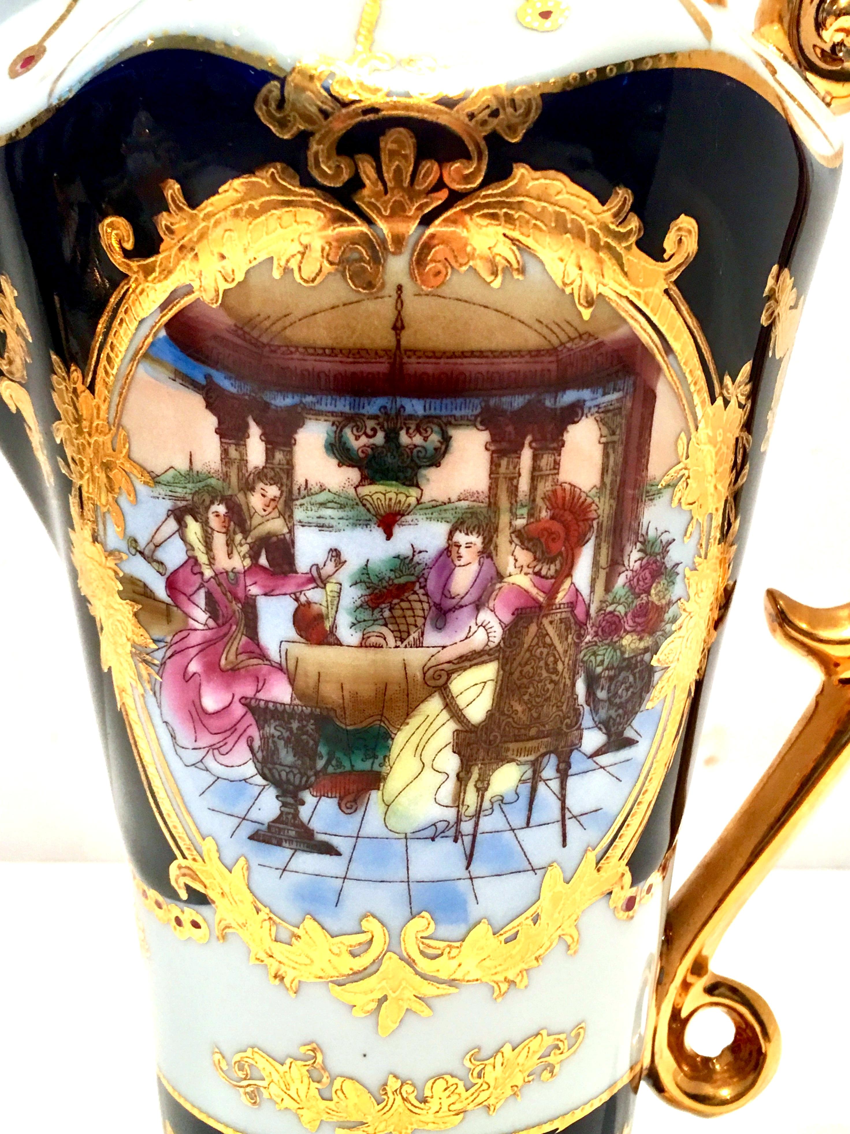 20th Century French Sevres Style Limoges Cobalt & 22K Gold Footed Pitcher 1