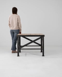 20th Century French Side Table, Metal Base, Wooden Top, Good Condition