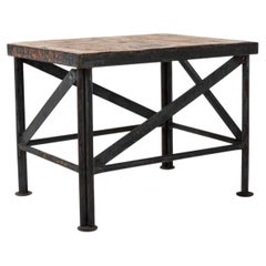 20th Century French Side Table, Metal Base, Wooden Top, Good Condition