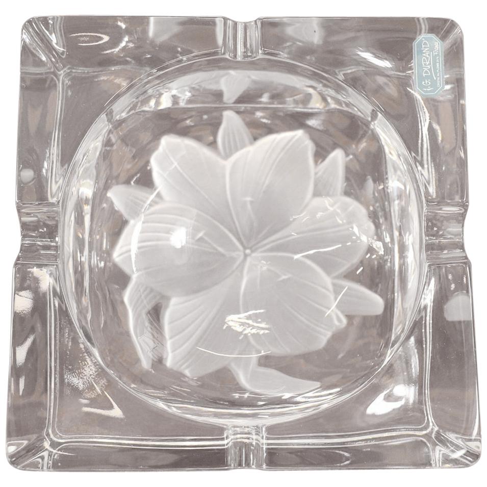 20th Century French Signed Crystal Ashtray, 1980s