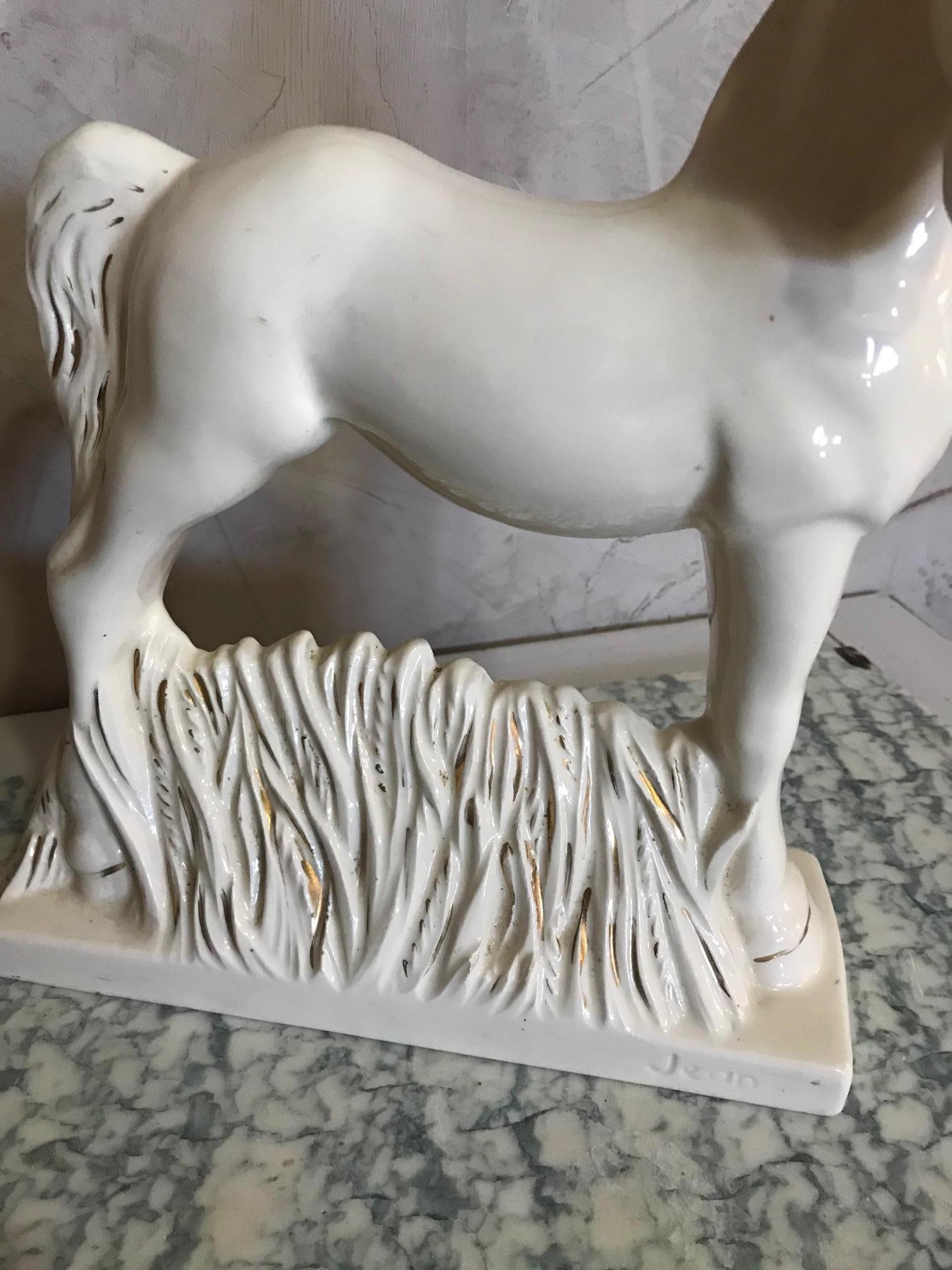 20th Century French Signed Earthenware Horse, 1950s For Sale 7