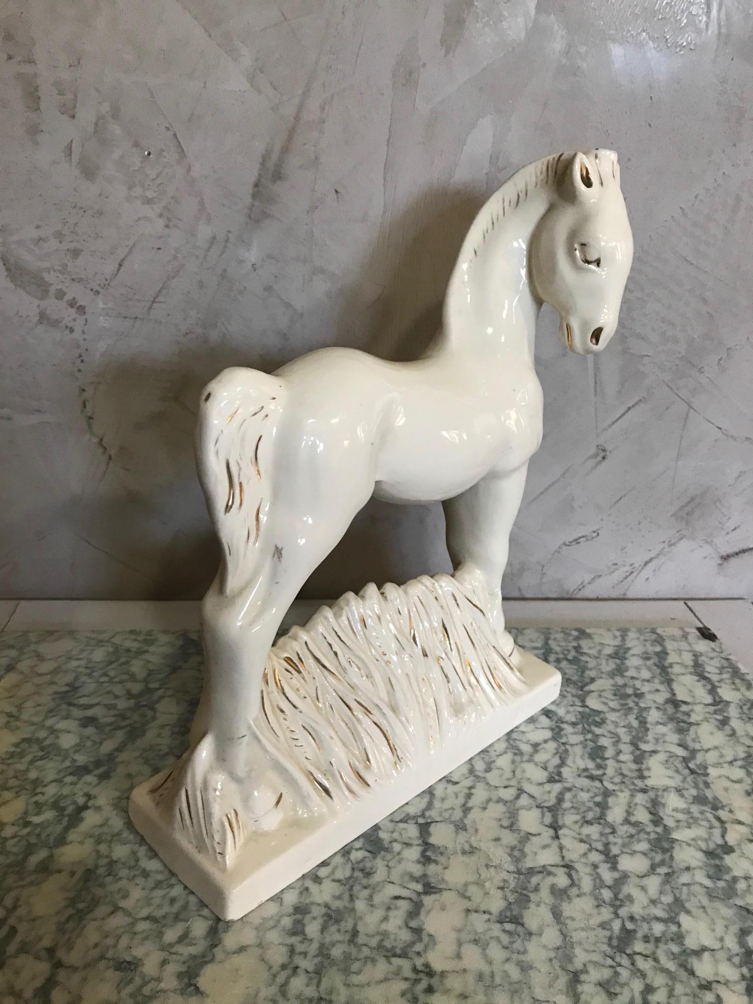 Mid-20th Century 20th Century French Signed Earthenware Horse, 1950s For Sale