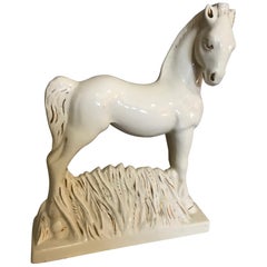 Vintage 20th Century French Signed Earthenware Horse, 1950s