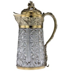 20th Century French Silver-Gilt and Cut Glass Claret Jug, Odiot, circa 1910