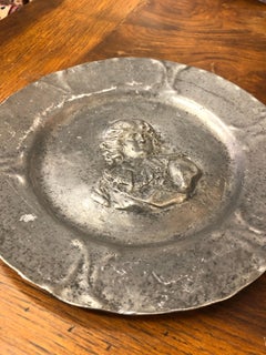 20th Century French Silver Plate with Large Portrait in the Centre Marked Etain