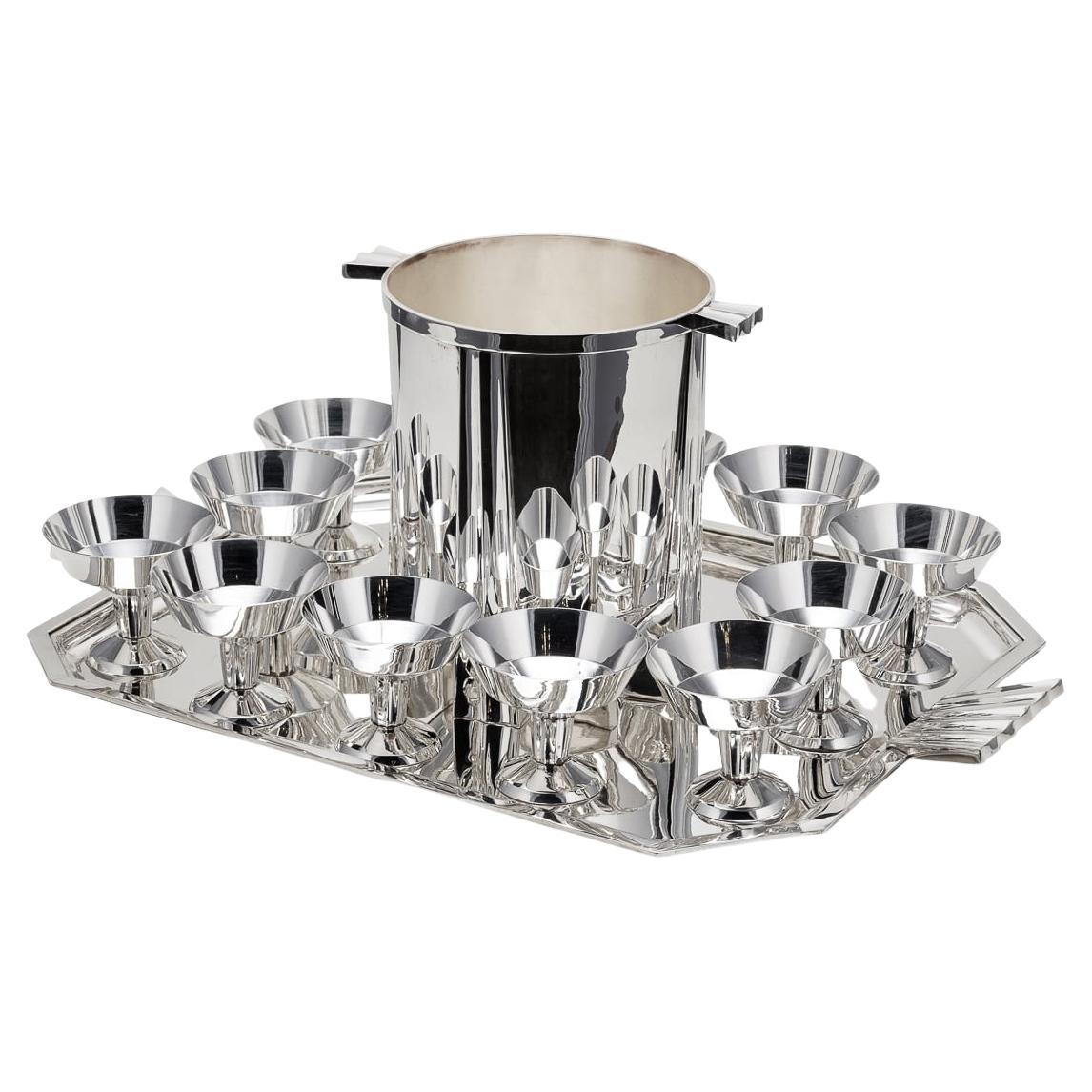 Set da cocktail Art Deco francese del XX secolo, placcato in argento, 1930 ca.