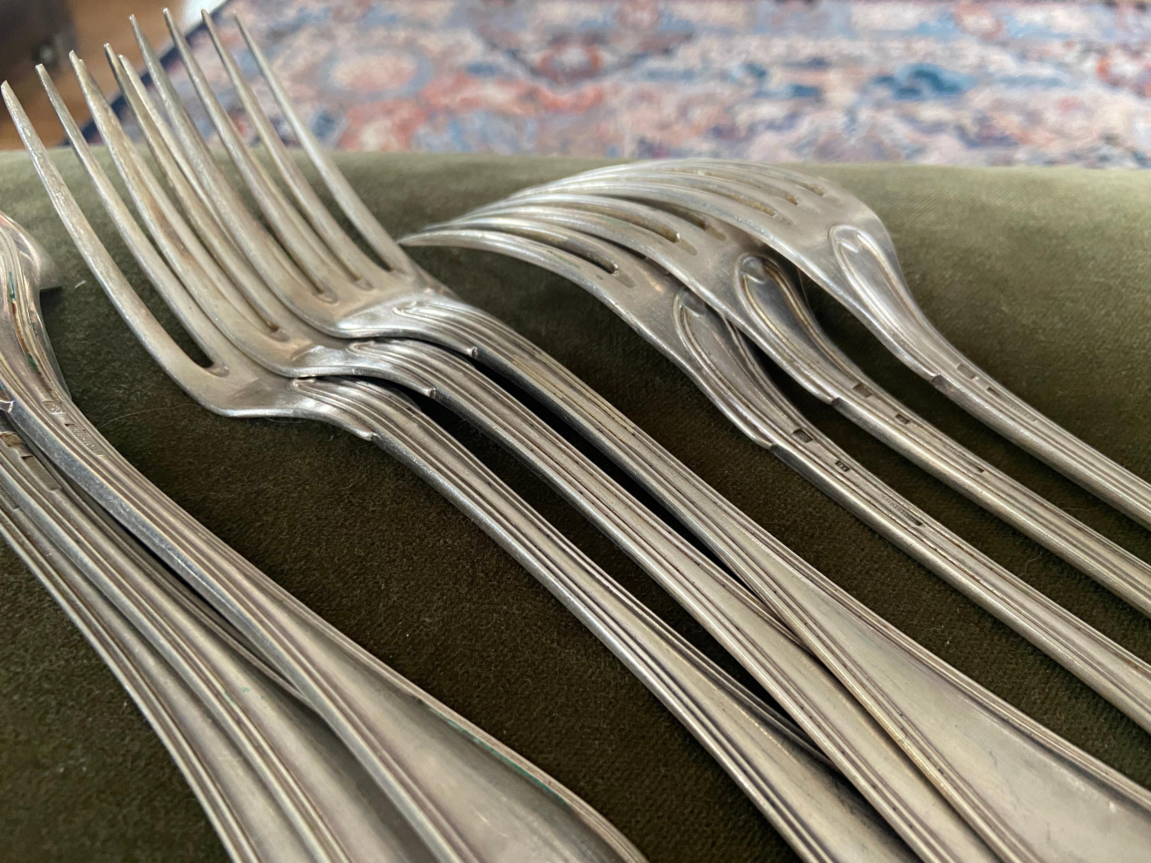 20th Century French Silver Plated Dining Set for Six by Christofle For Sale 2