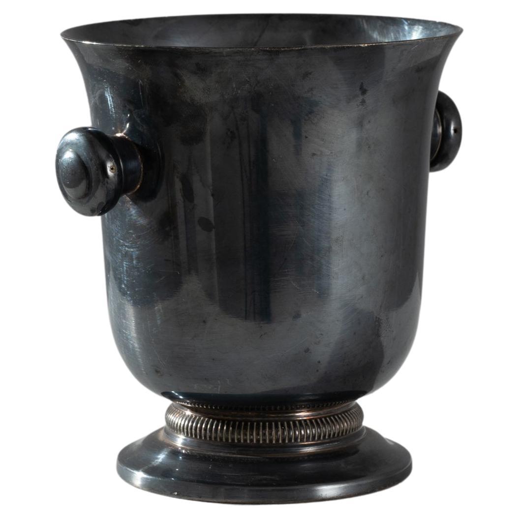 Vintage Christofle France Silver Plated "Perles" Ice Bucket with Tongs For Sale at 1stDibs