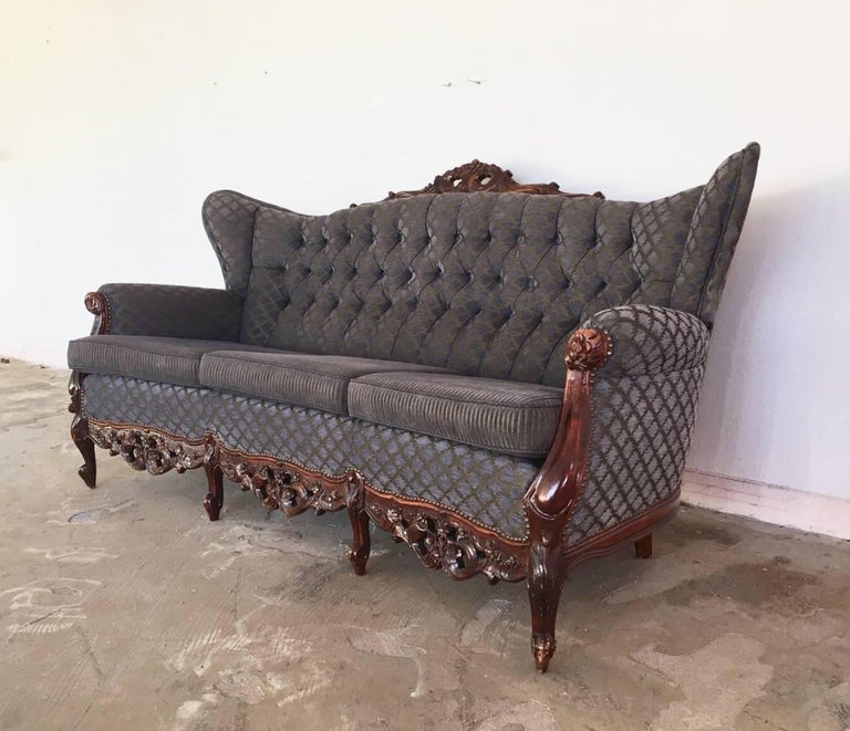 20th Century French Sofa Set, Rococo Baroque Style with Two Wingback