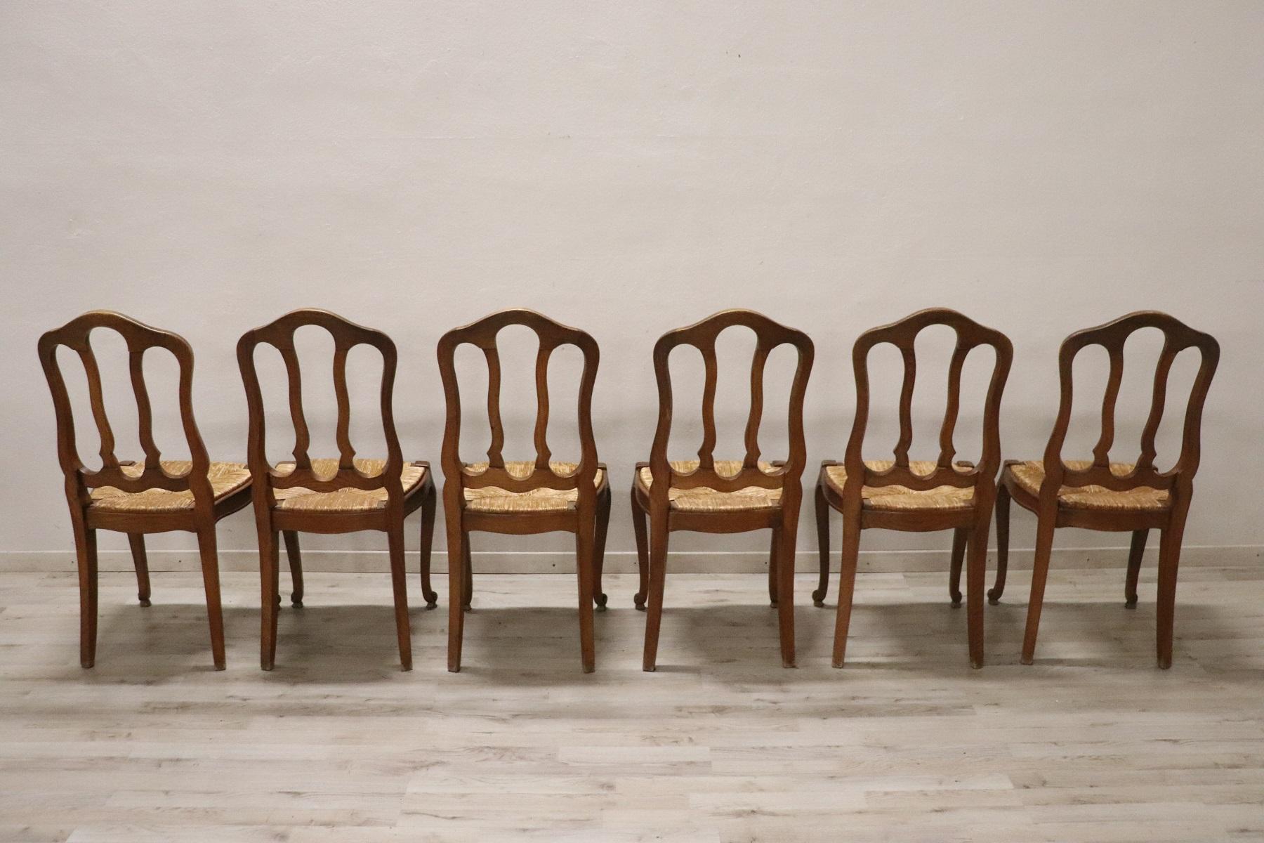 20th Century French Solid Chestnut Wood Set of Six Chairs with Straw Seat 3