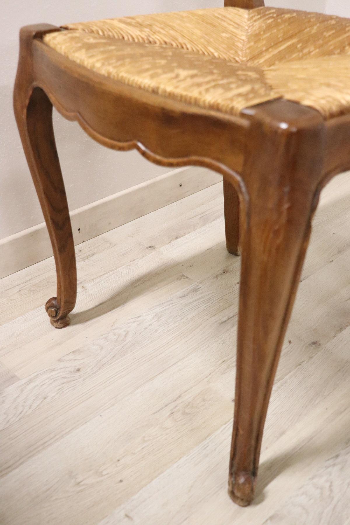 20th Century French Solid Chestnut Wood Set of Six Chairs with Straw Seat 1