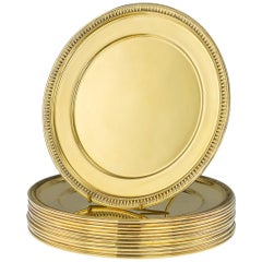 12 assiettes à dîner en argent massif doré du 20e siècle, Puiforcat, vers 1910