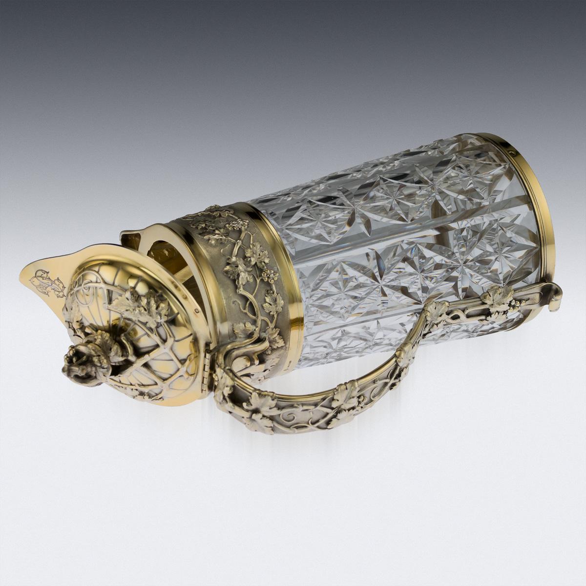 20th Century French Solid Silver-Gilt & Cut Glass Claret Jug, Odiot, circa 1910 2