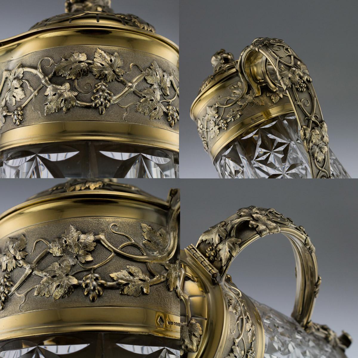 20th Century French Solid Silver-Gilt & Cut Glass Claret Jug, Odiot, circa 1910 3