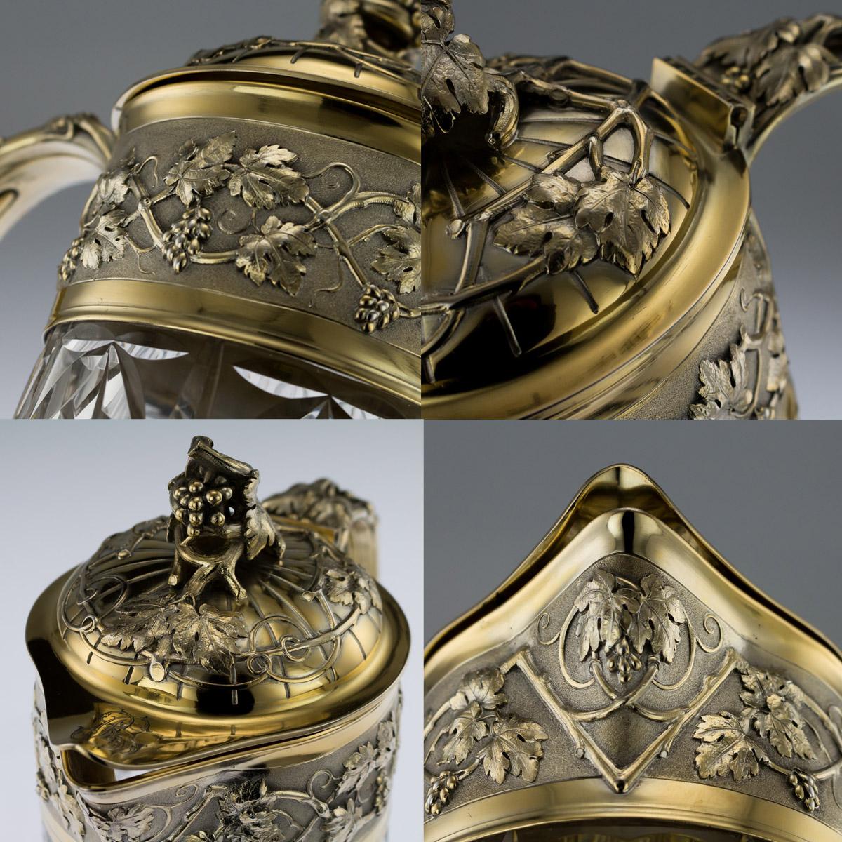 20th Century French Solid Silver-Gilt & Cut Glass Claret Jug, Odiot, circa 1910 5