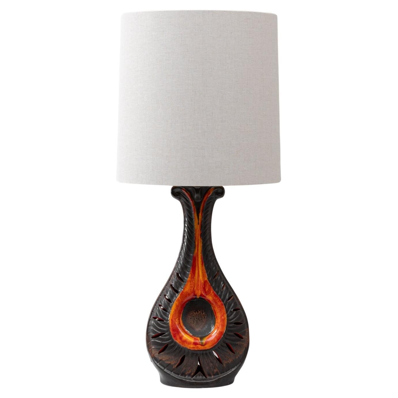 20th Century French Space Age Orange Lava Ceramic Table Lamp