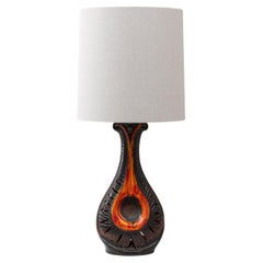 20th Century French Space Age Orange Lava Ceramic Table Lamp