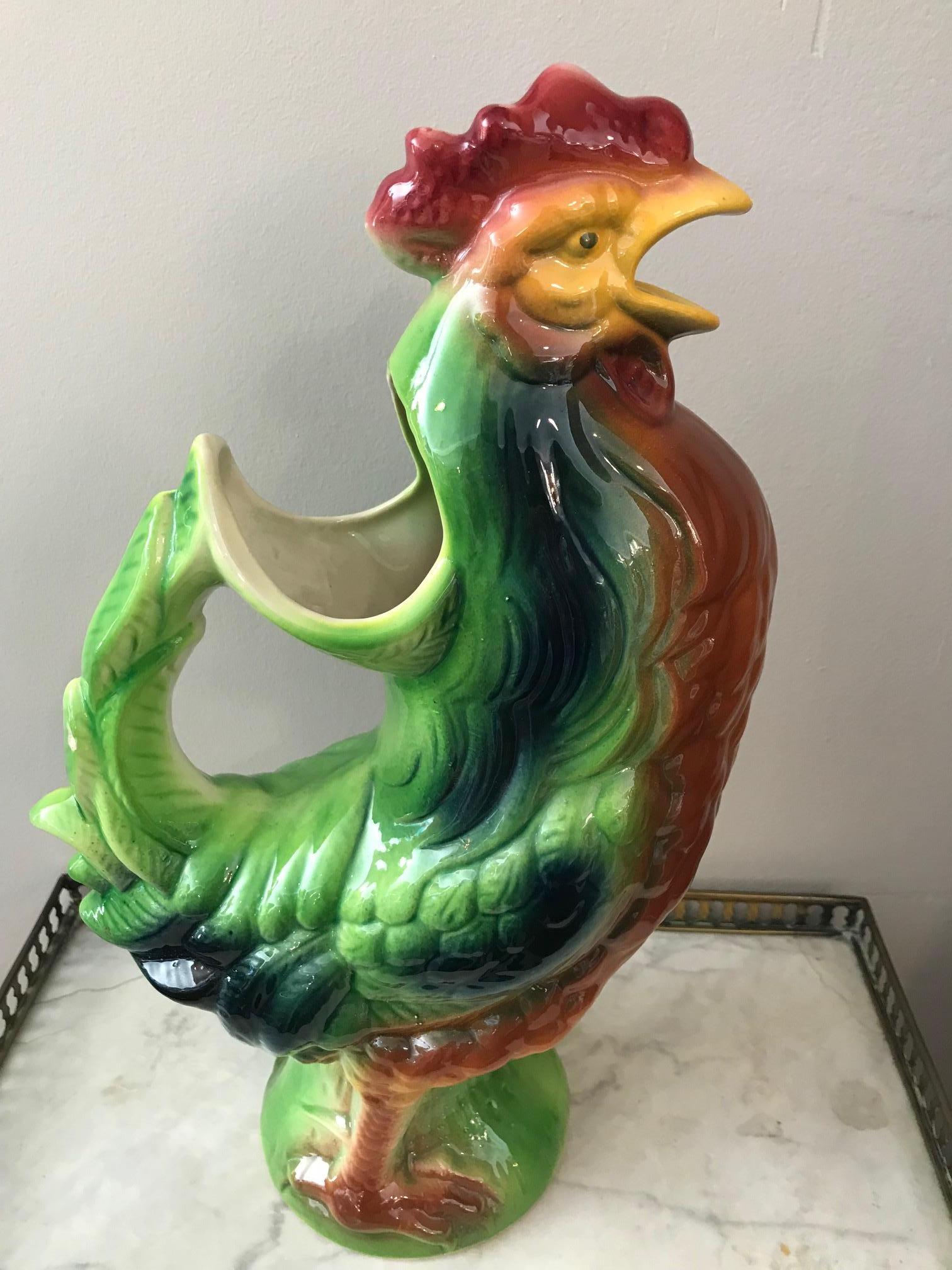 Very nice 20th century French St Clément barbotine rooster pitcher. 
As 1516 number under and signed St clement - Farmer. 
Hand painted.