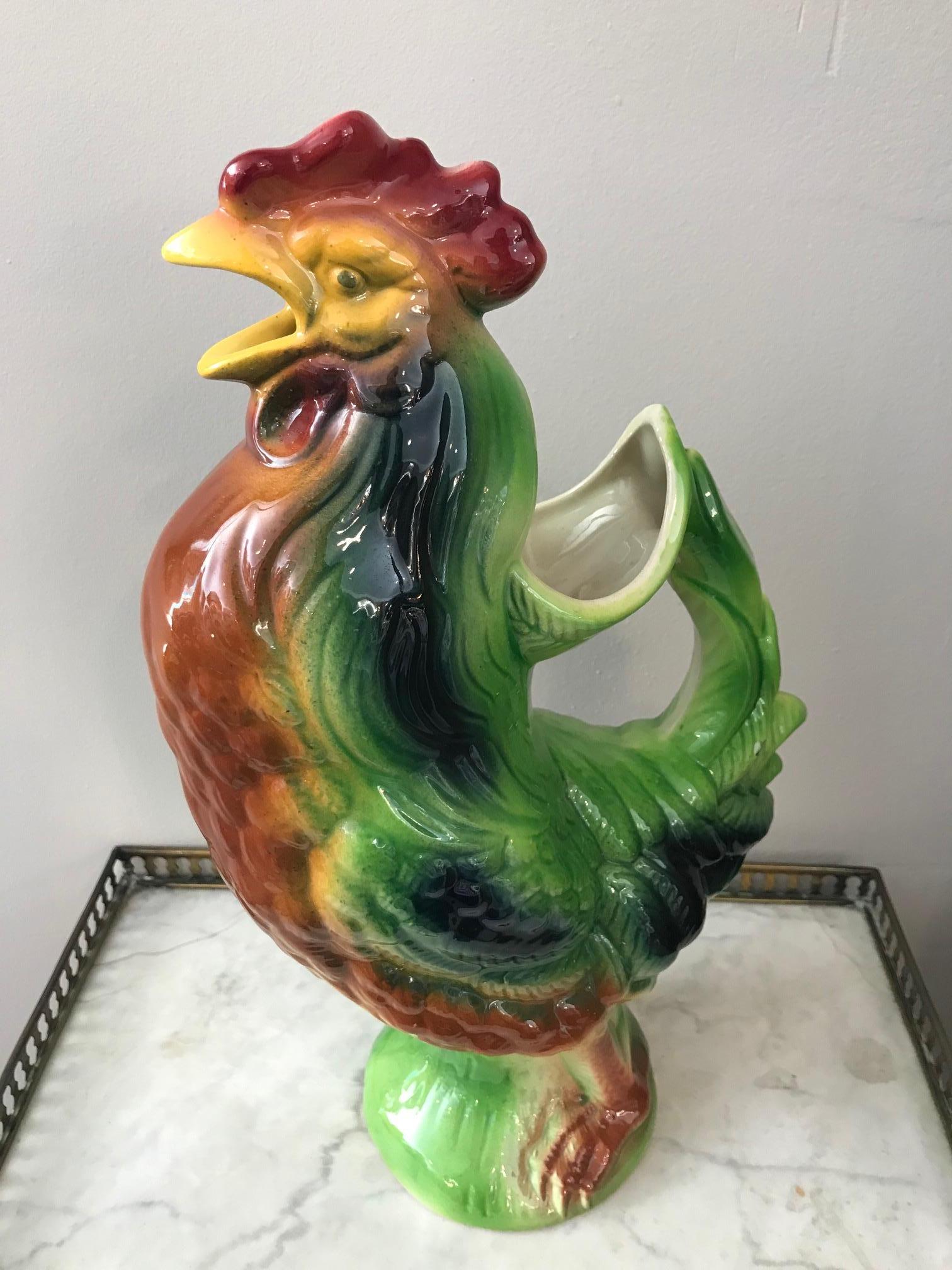 Early 20th Century 20th Century French St Clément Barbotine Rooster Pitcher