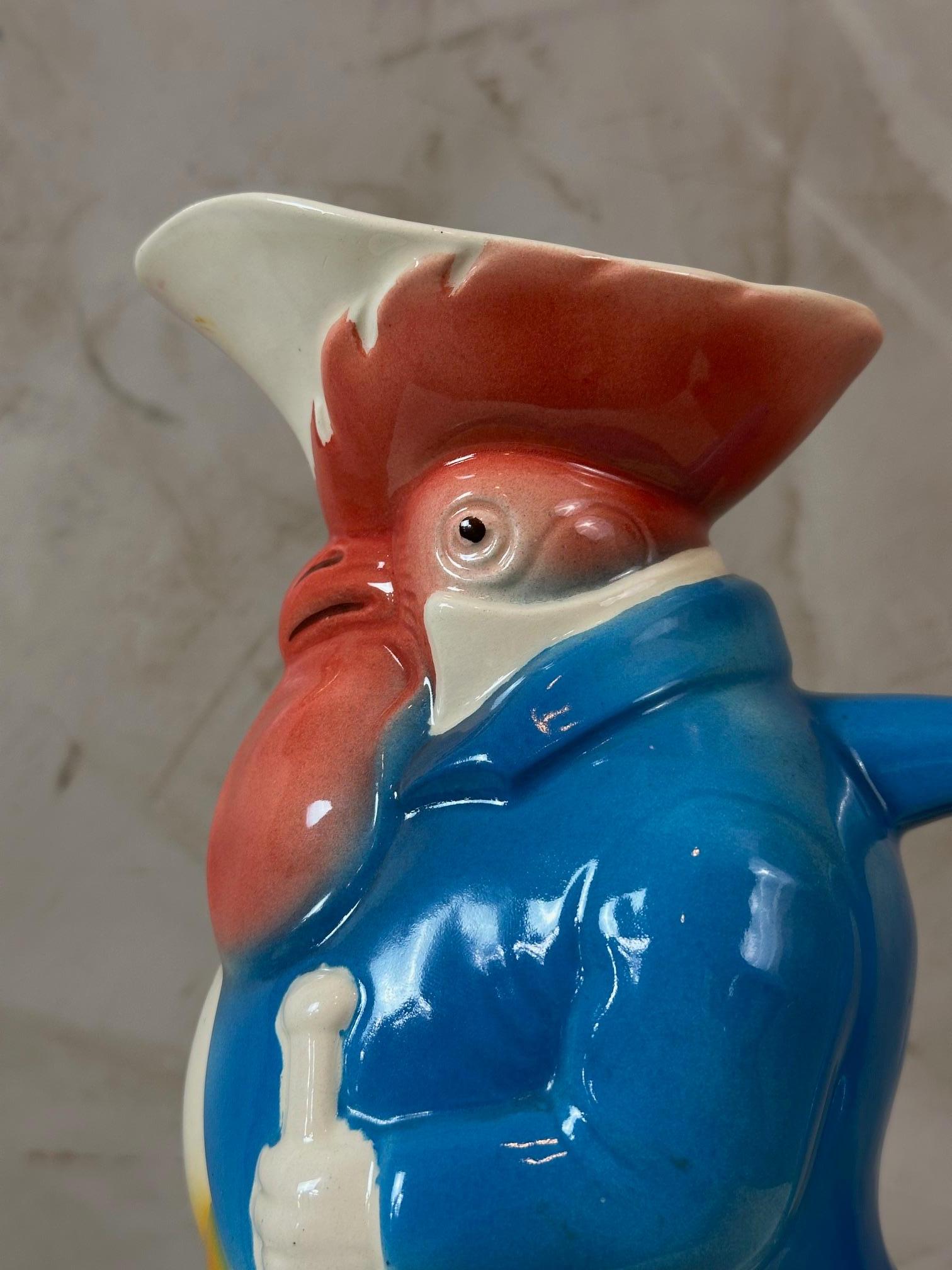 Pichet à coq en faïence de la manufacture française de St Clément du 20e siècle, années 1950 en vente 1