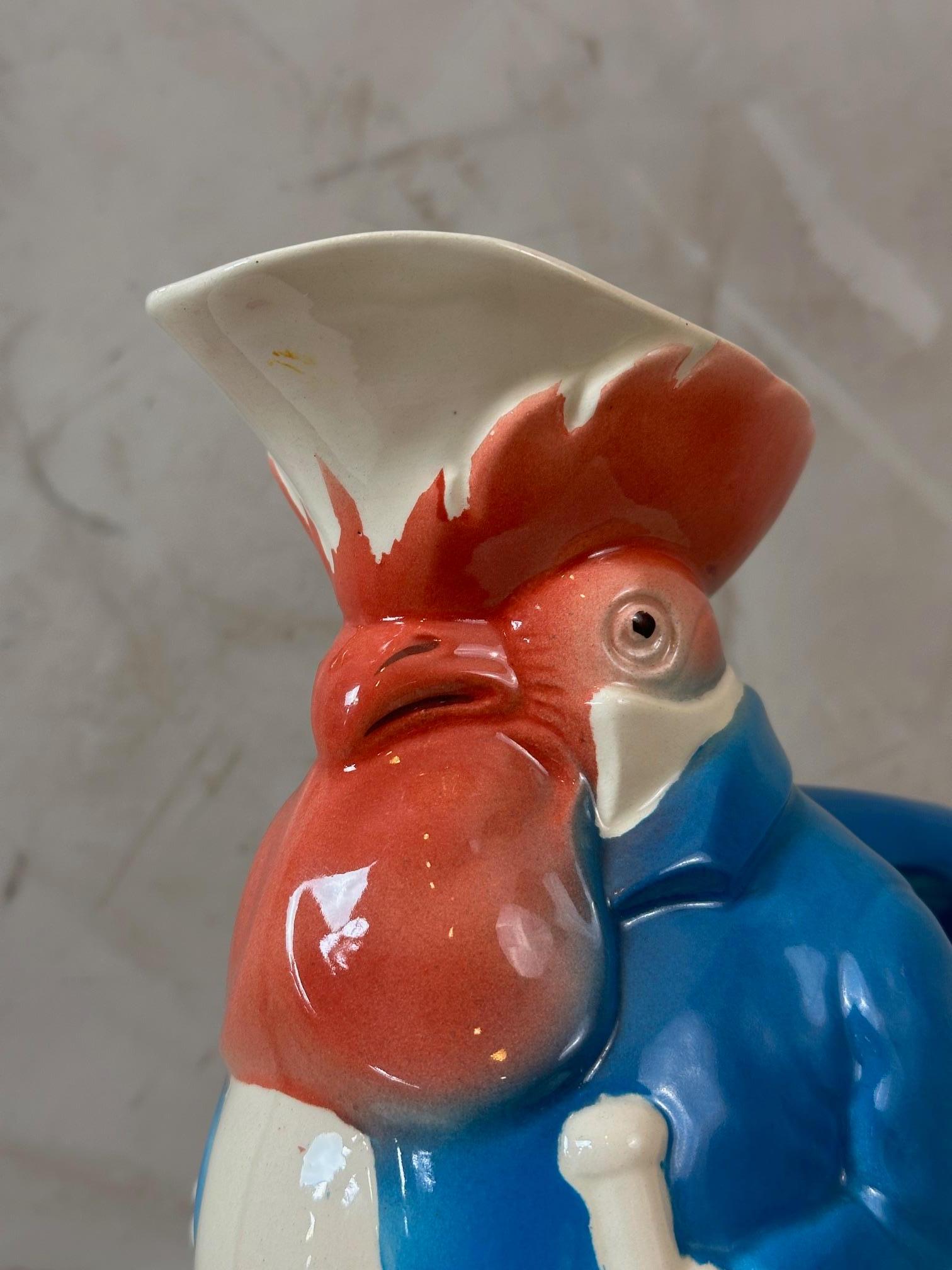 Pichet à coq en faïence de la manufacture française de St Clément du 20e siècle, années 1950 en vente 2