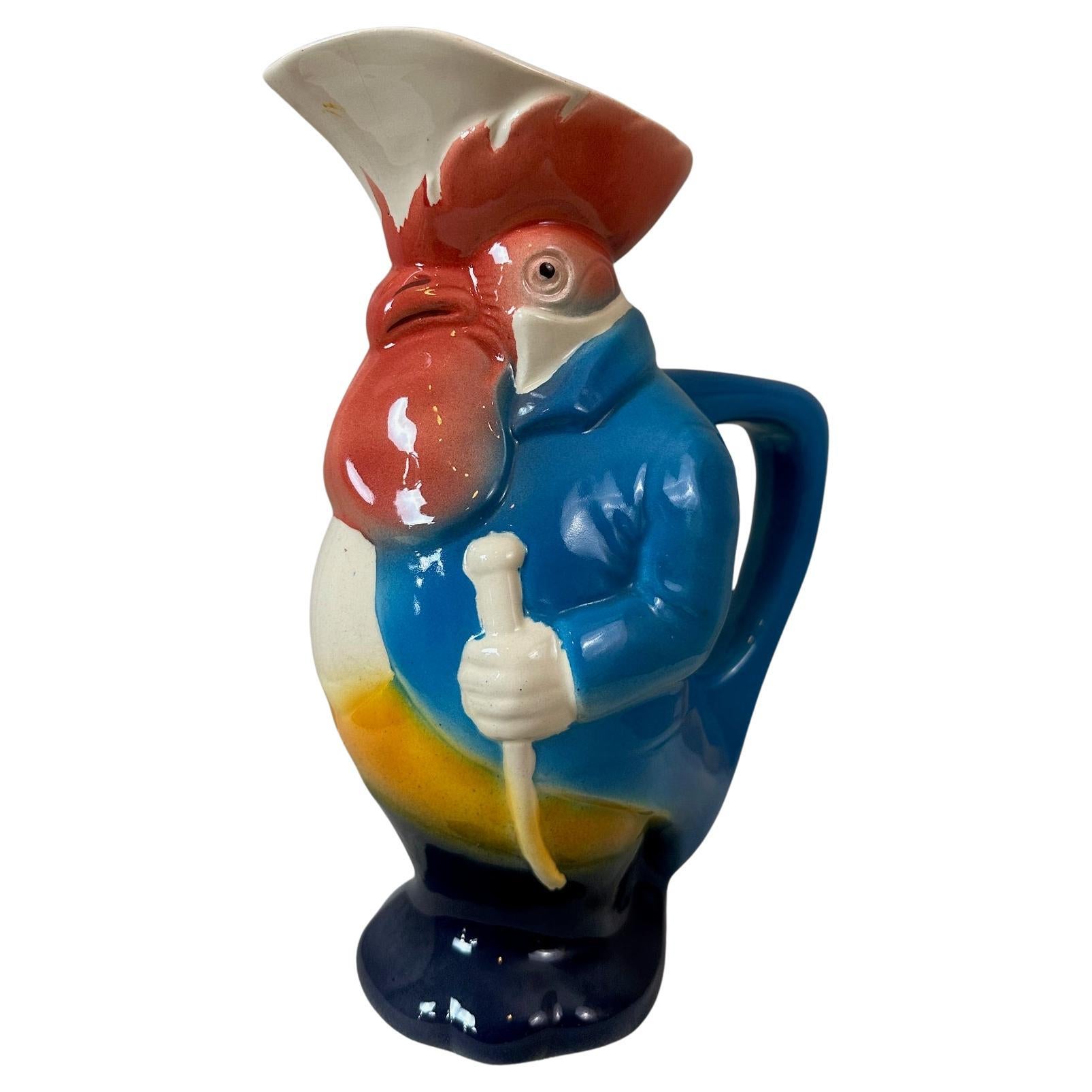 20th century French St Clément Manufacture Earthenware Rooster Pitcher, 1950s