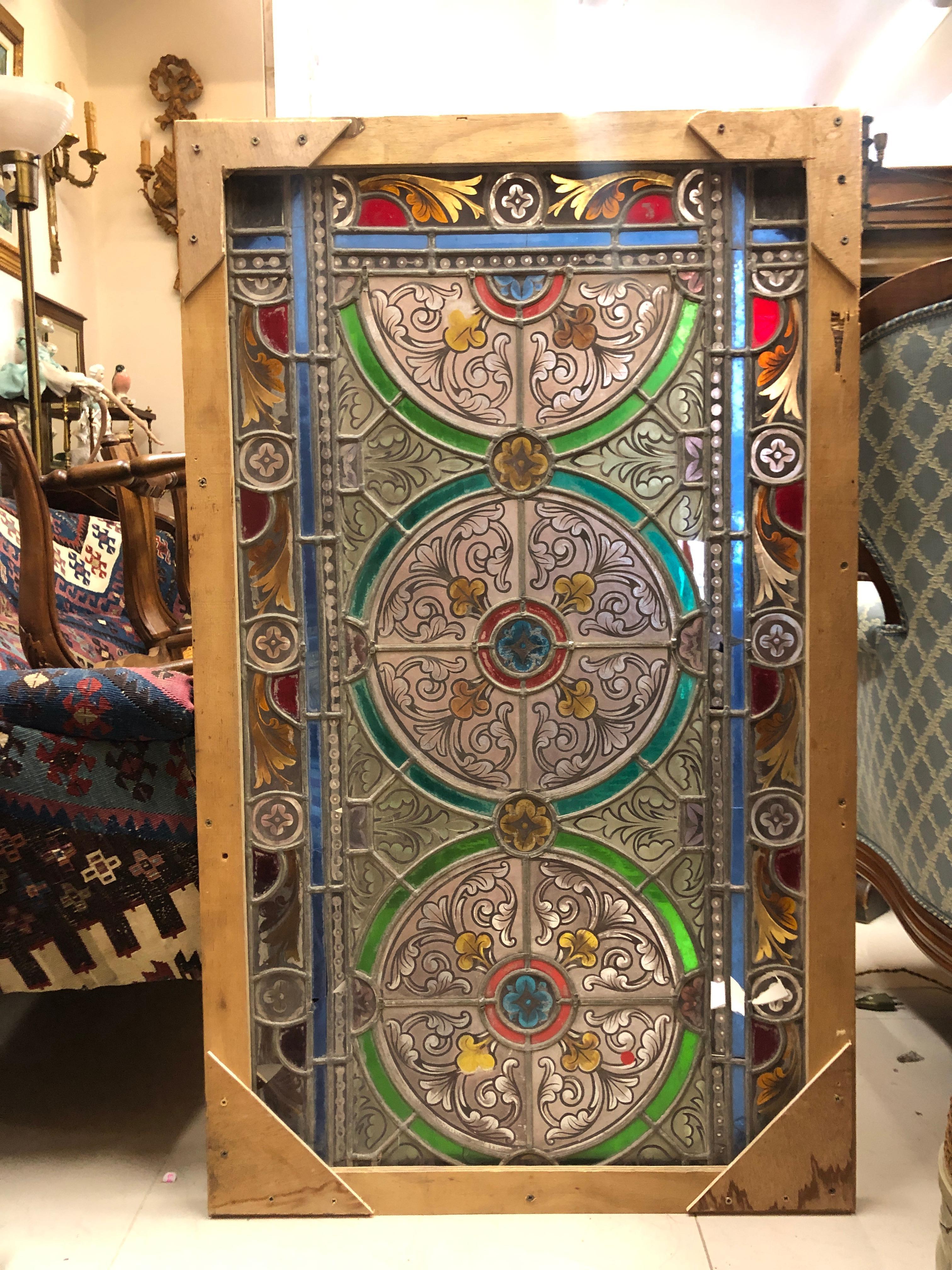 20th Century French Stained Glass Window with Floral Decoration Signed and Dated For Sale 5