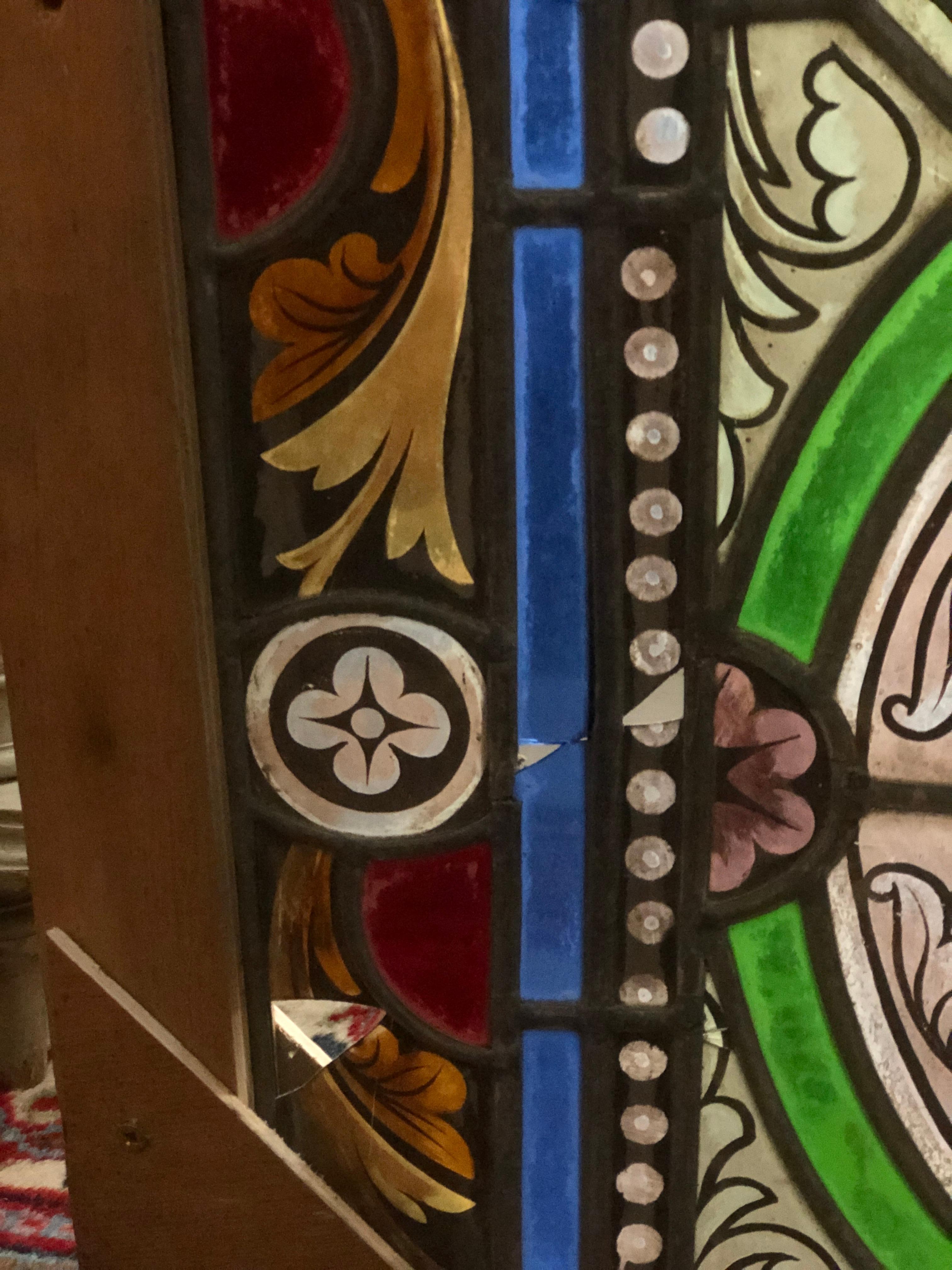 20th Century French Stained Glass Window with Floral Decoration Signed and Dated For Sale 1