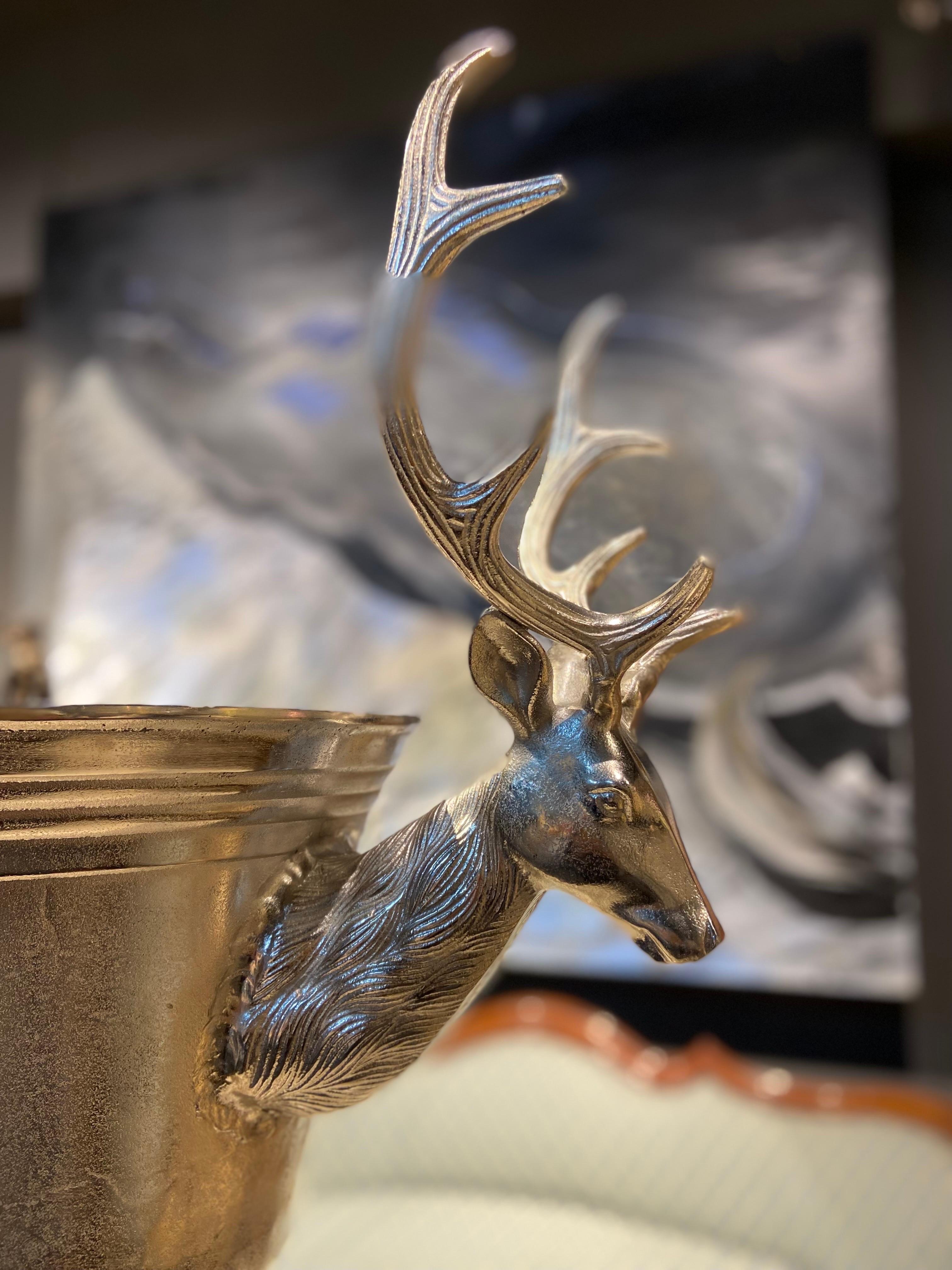 20th Century French Standing Metal Wine Cooler Decorated with Deer Antlers For Sale 3