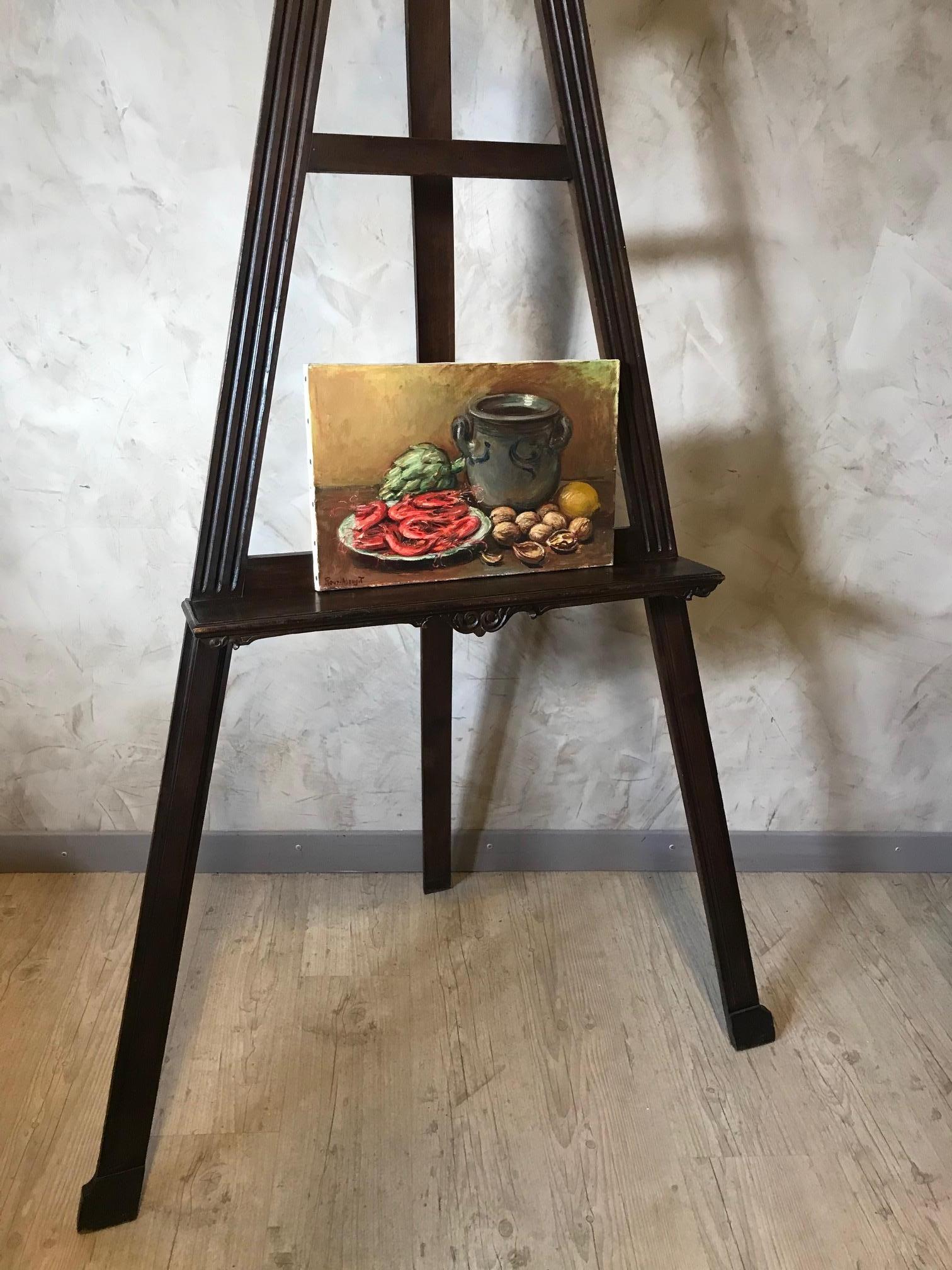 20th Century French Still-Life Oil on Canvas Signed Roux-Abougit, 1930s For Sale 2
