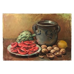 20th Century French Still-Life Oil on Canvas Signed Roux-Abougit, 1930s