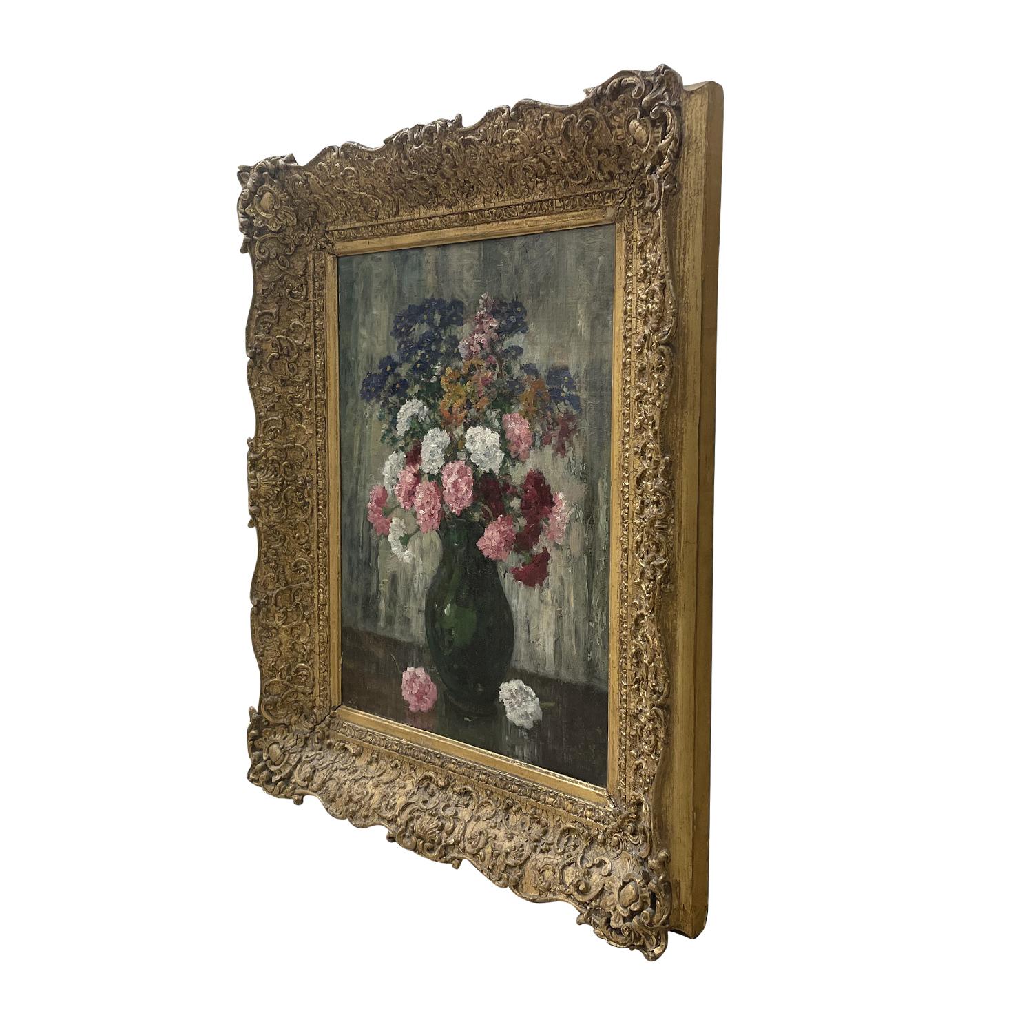 Hand-Carved 20th Century French Still Life Oil Painting of Flowers by Camille Matisse For Sale