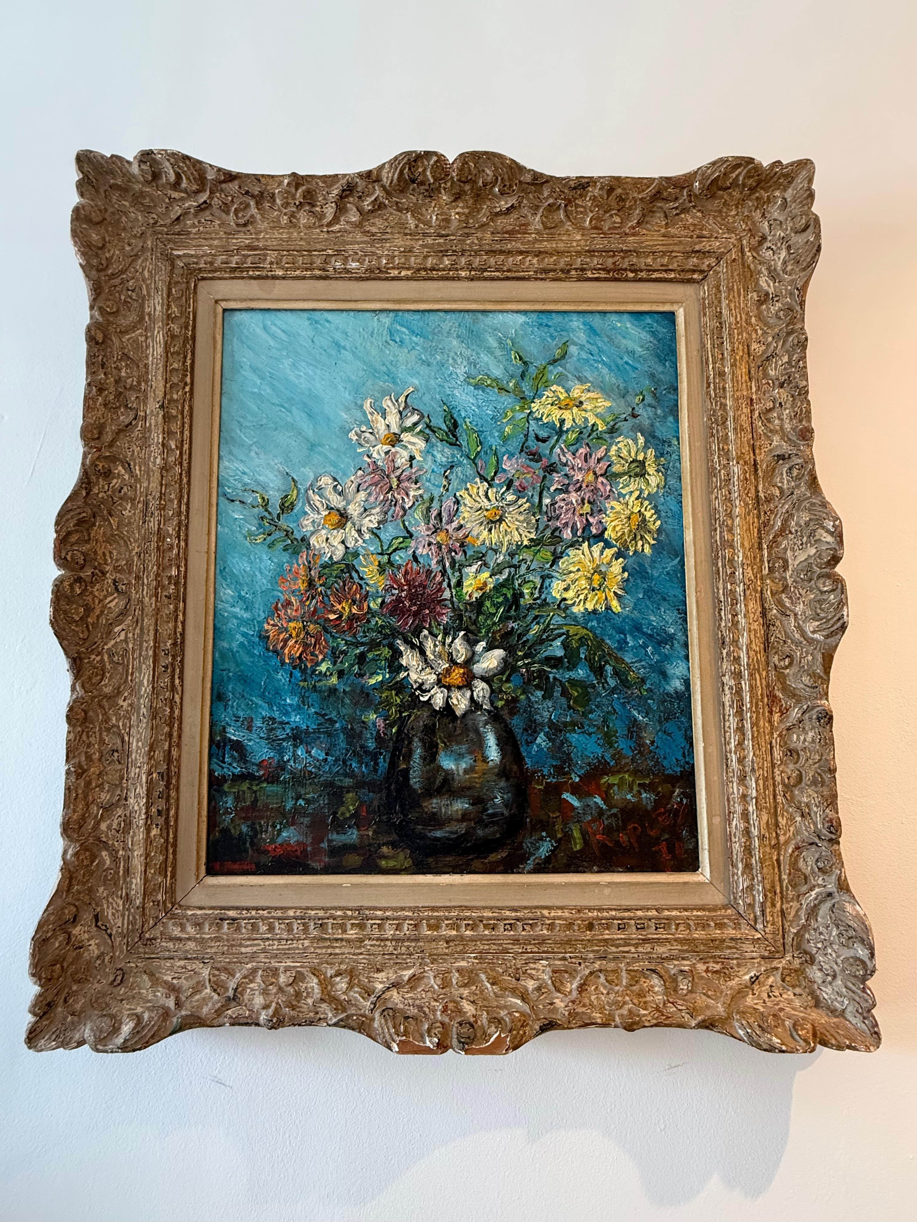 Une très belle nature morte de fleurs peinte à l'huile sur toile. Signé en bas à droite. Dans un magnifique cadre Montparnasse en bois sculpté.

Veuillez nous contacter pour un devis d'expédition dans le monde entier 