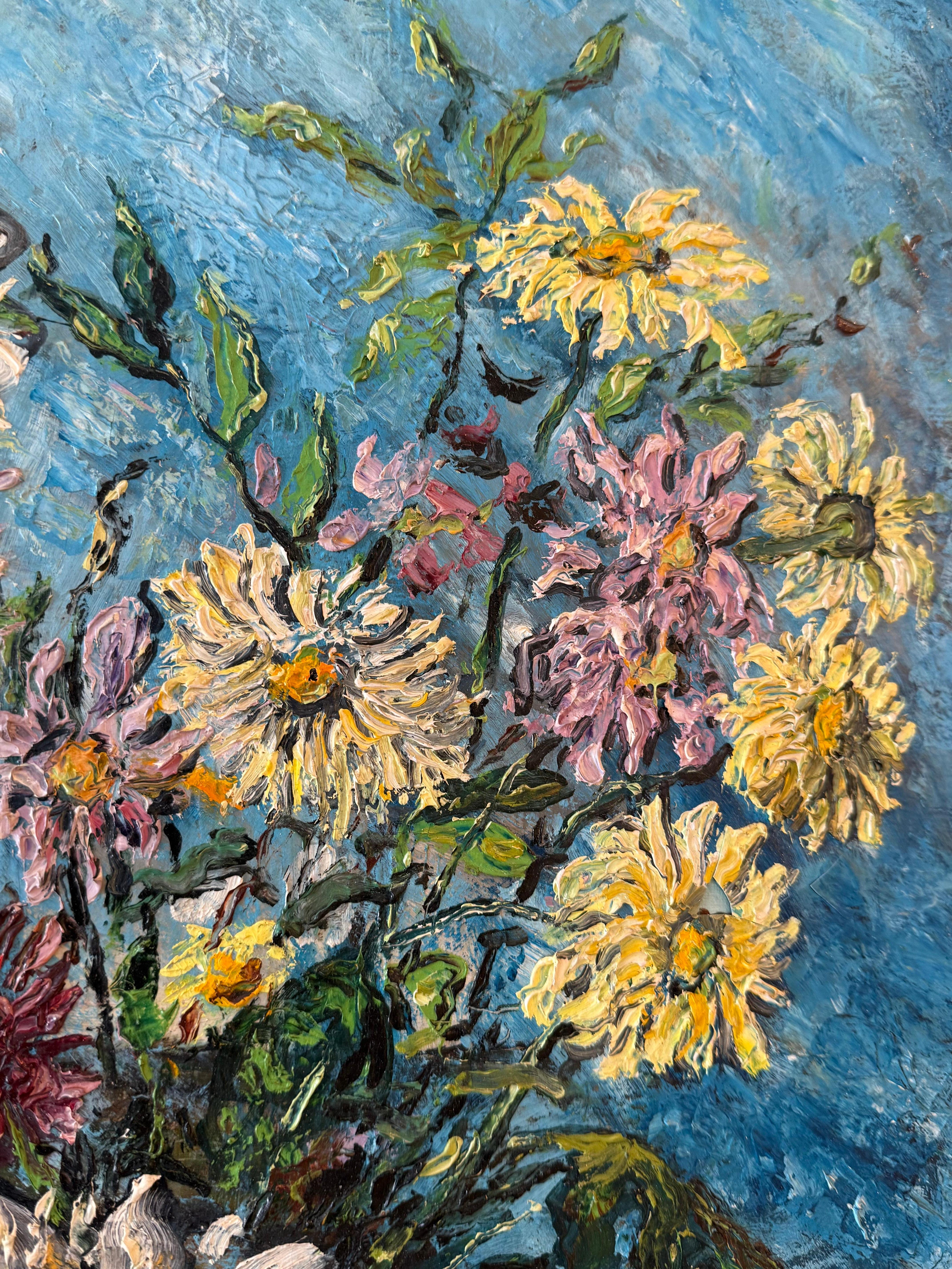 Français Nature morte française du 20e siècle avec fleurs en vente