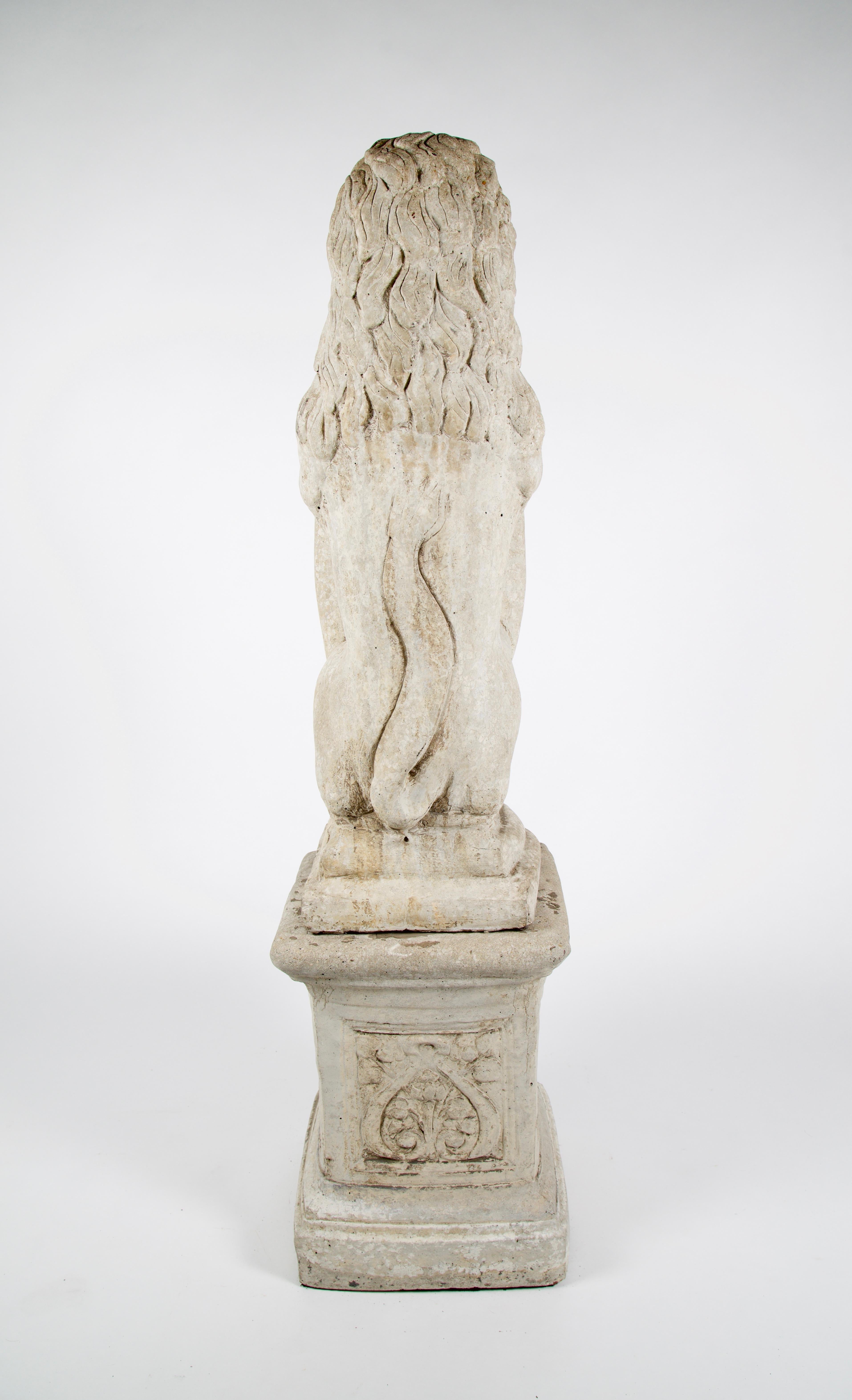 Hand-Carved 20th Century French Stone Lion with Shield on Pedestal For Sale