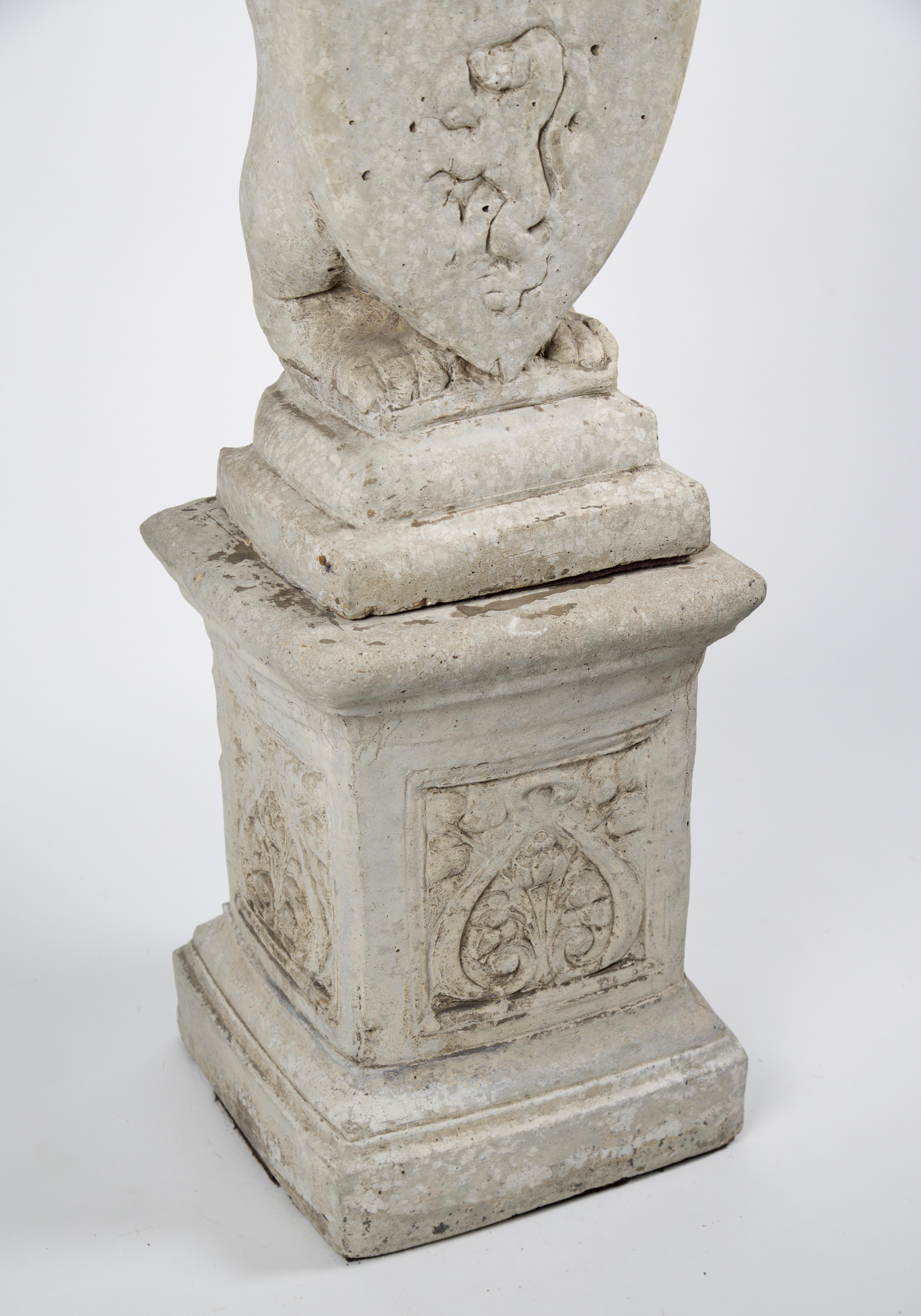 20th Century French Stone Lion with Shield on Pedestal For Sale 3