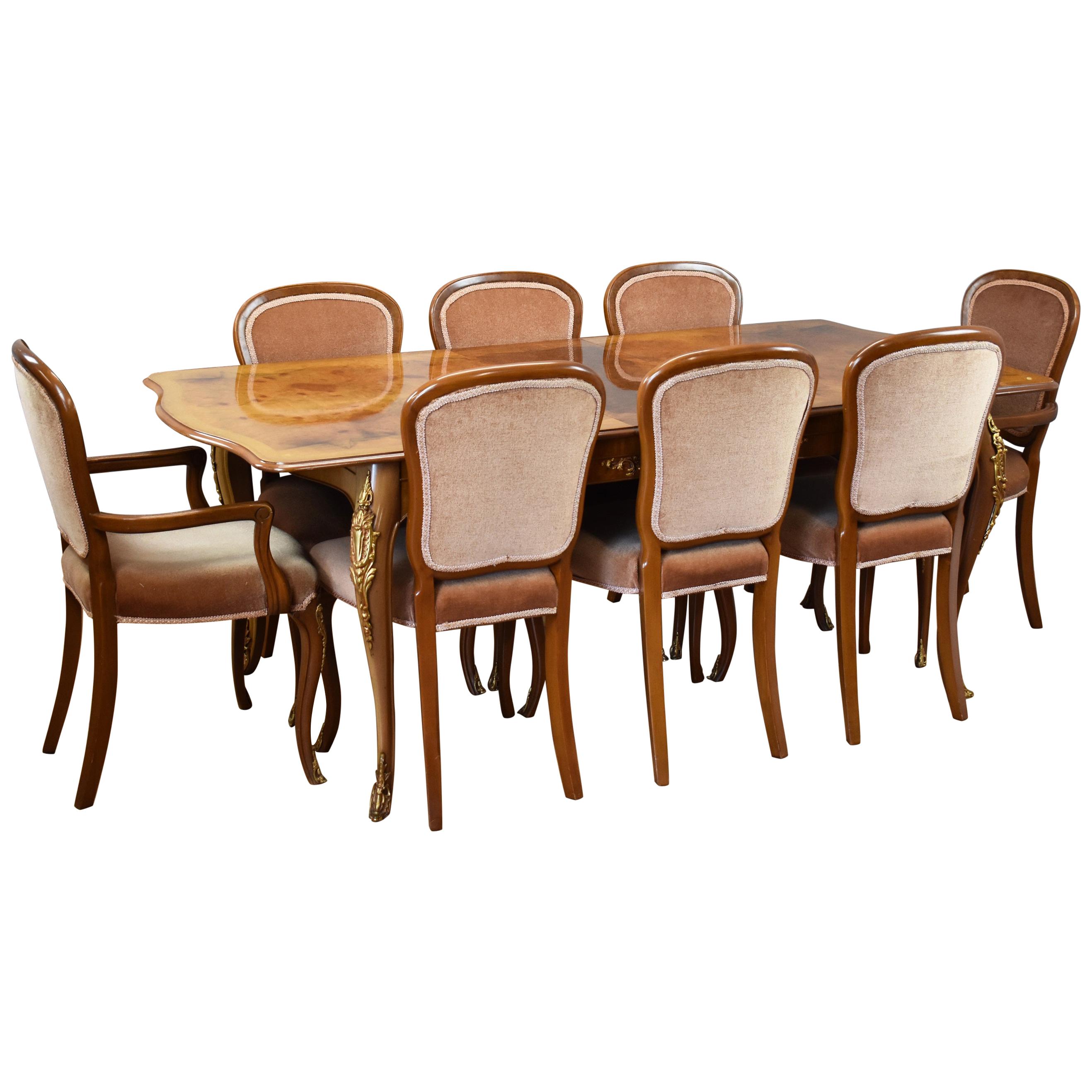 20th Century French Style Burr Walnut Dining Suite by H&L Epstein