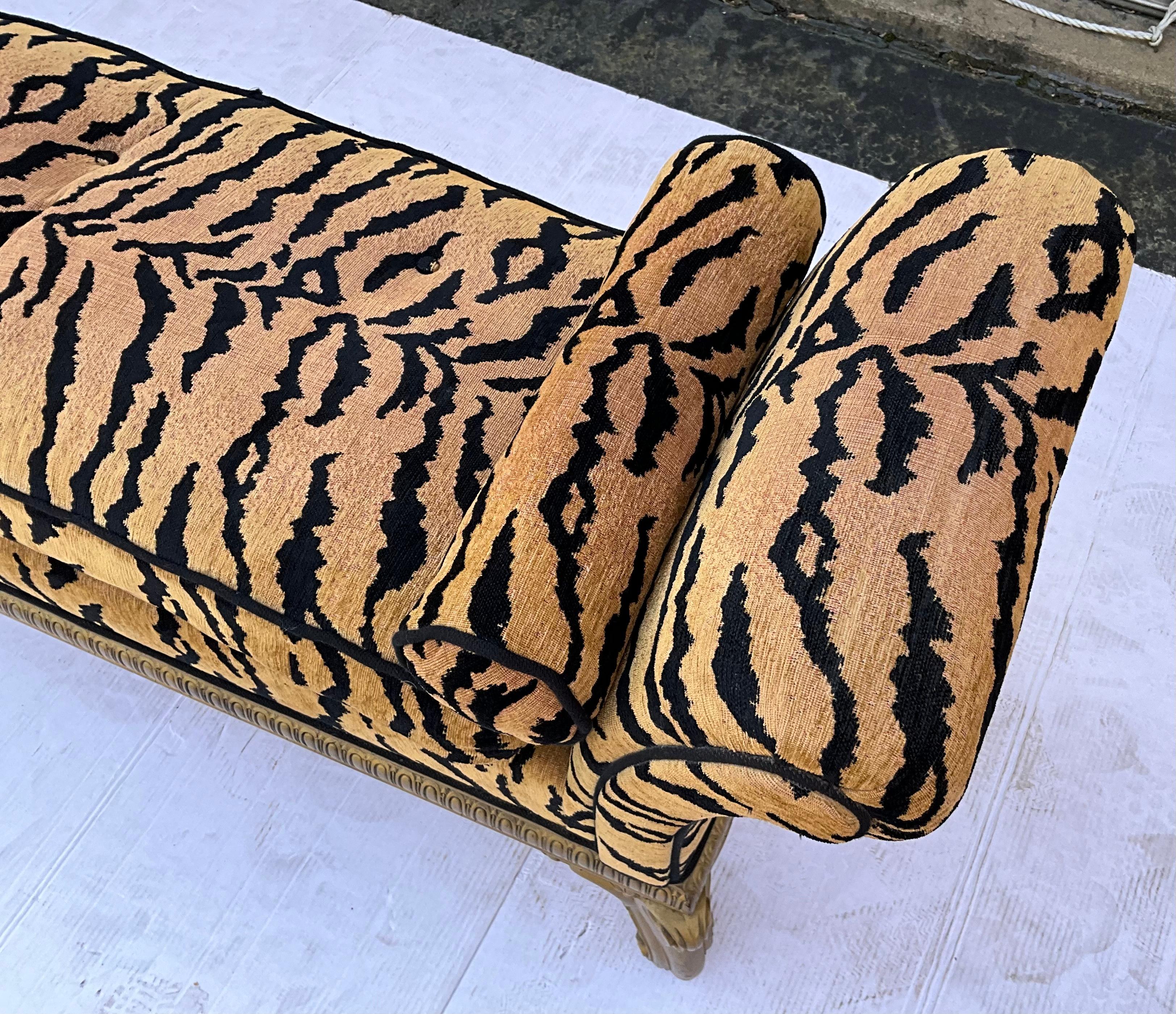 20th Century French Style Carved Giltwood Bench with Tiger Upholstery 6