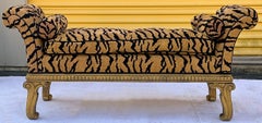 20th Century French Style Carved Giltwood Bench with Tiger Upholstery