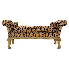 Vintage 20th Century French Style Carved Giltwood Bench with Tiger Upholstery
