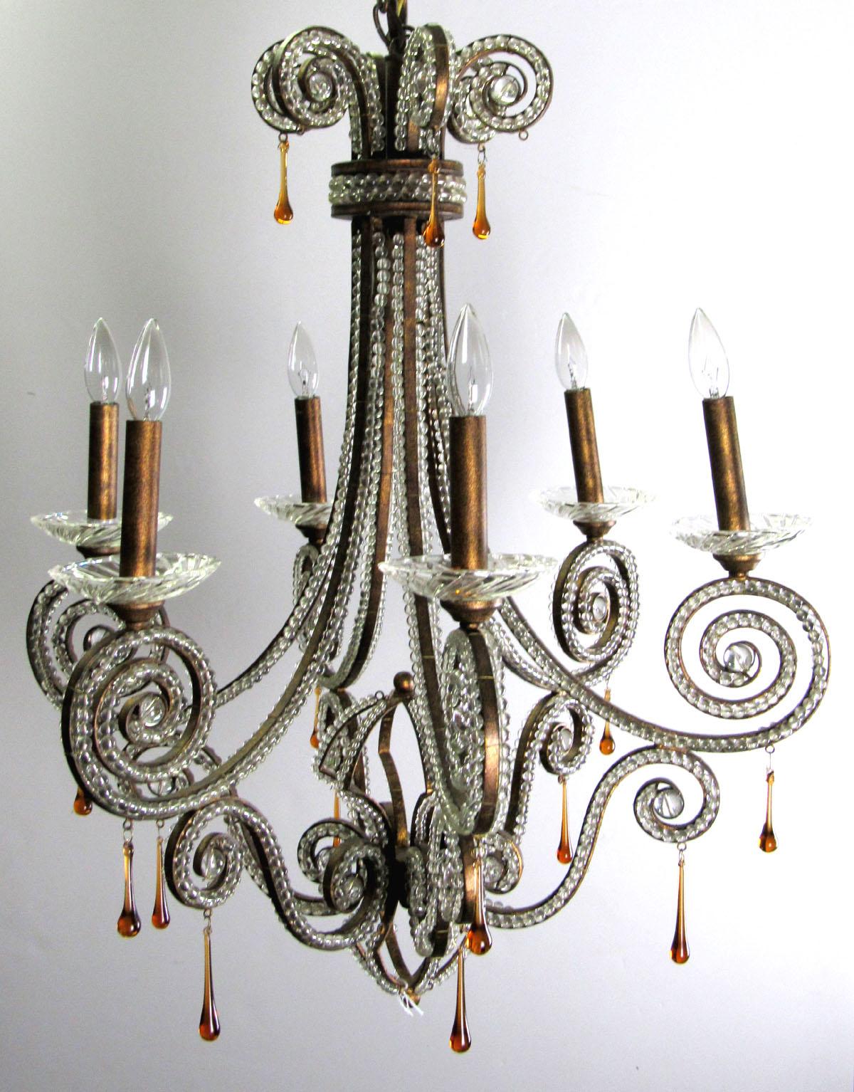 20th century French style chandelier with glass prisms and pendants.