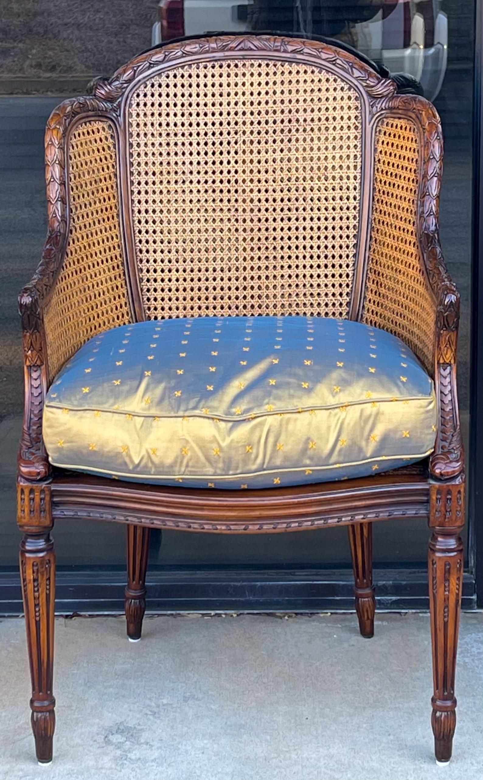 Louis XVI 20th Century French Style Double Cane Chairs By Maitland-Smith, Pair