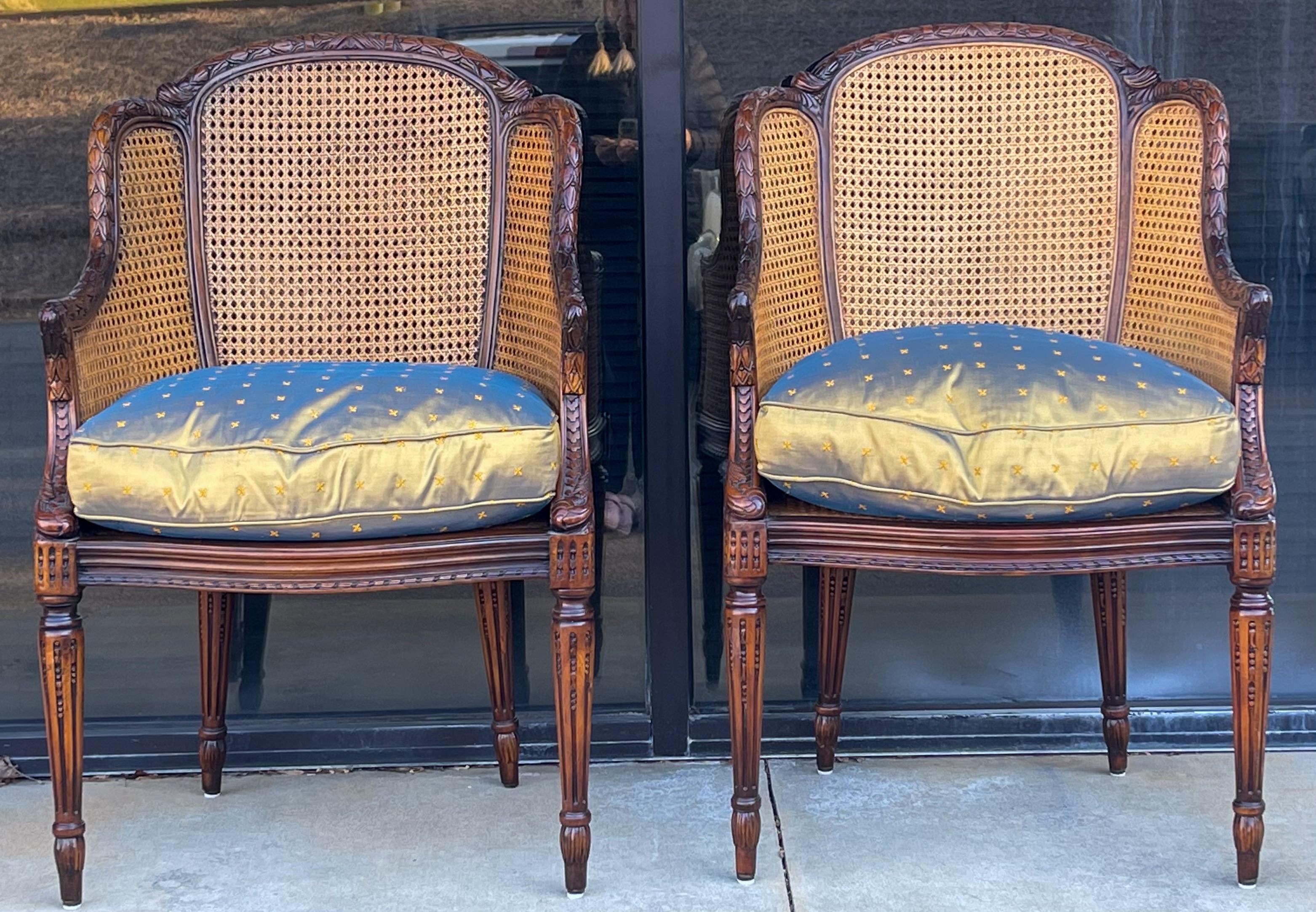 Vietnamese 20th Century French Style Double Cane Chairs By Maitland-Smith, Pair